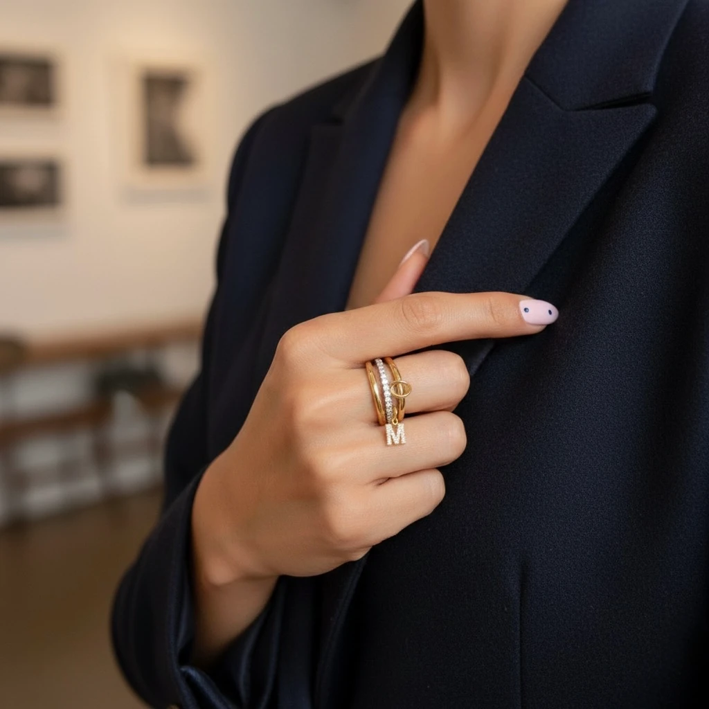 Ami İkili Harf Yüzük| 925 Ayar Gümüş