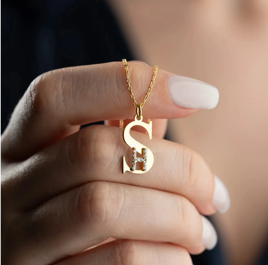 925 Ayar Gümüş Çift Harfli Plaka Kolye