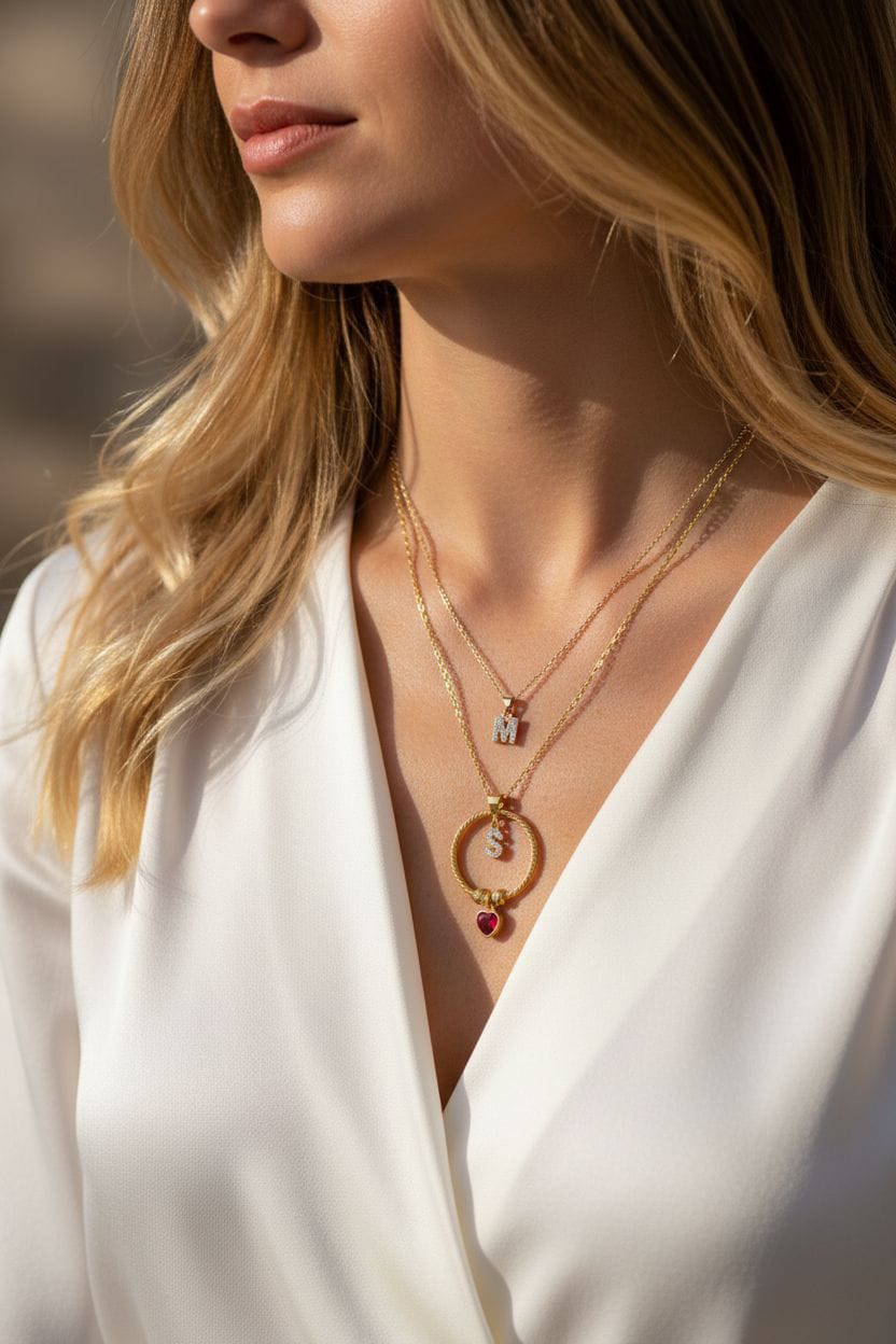 Halka Harf Kalp Taşlı Kolye | 925 Ayar Gümüş