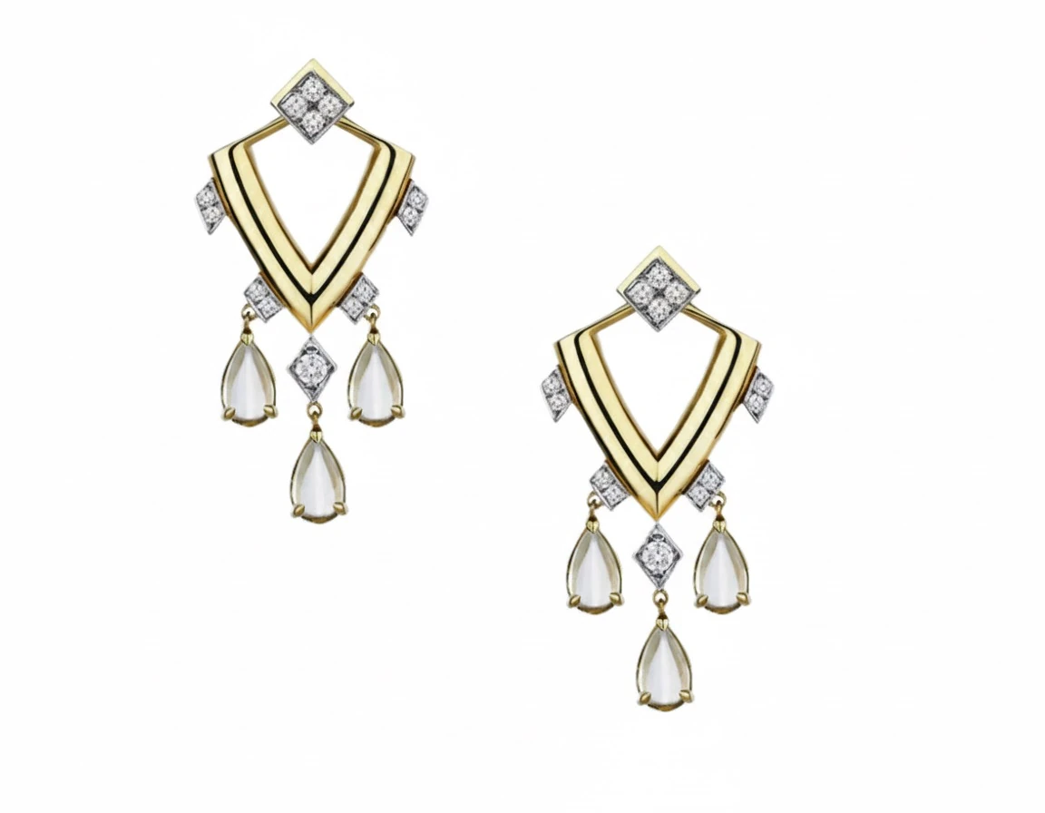 Geometrik Damla Taşlı Altın Renk Küpe