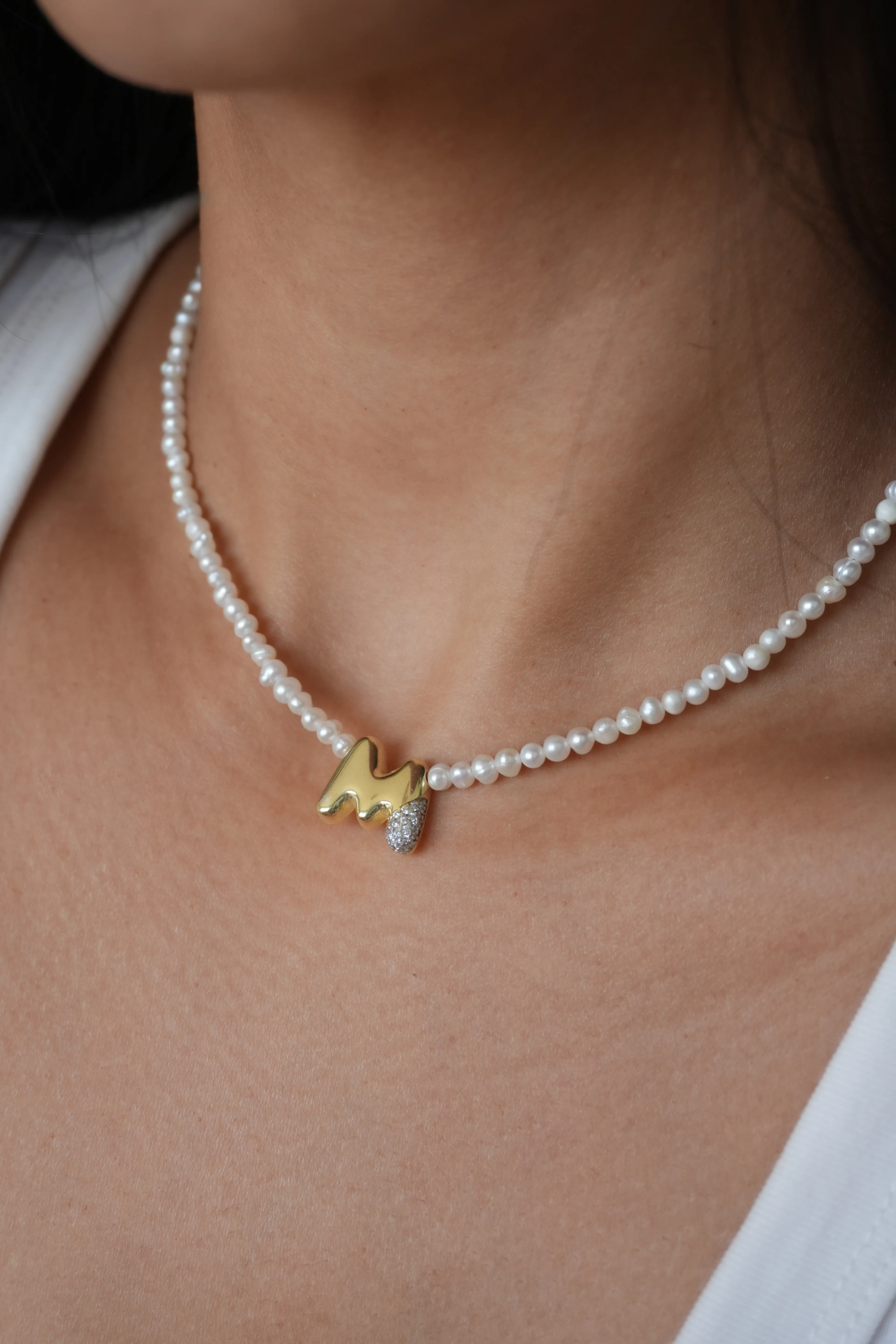 Gerçek İncili Harf Kolye | 925 Ayar Gümüş