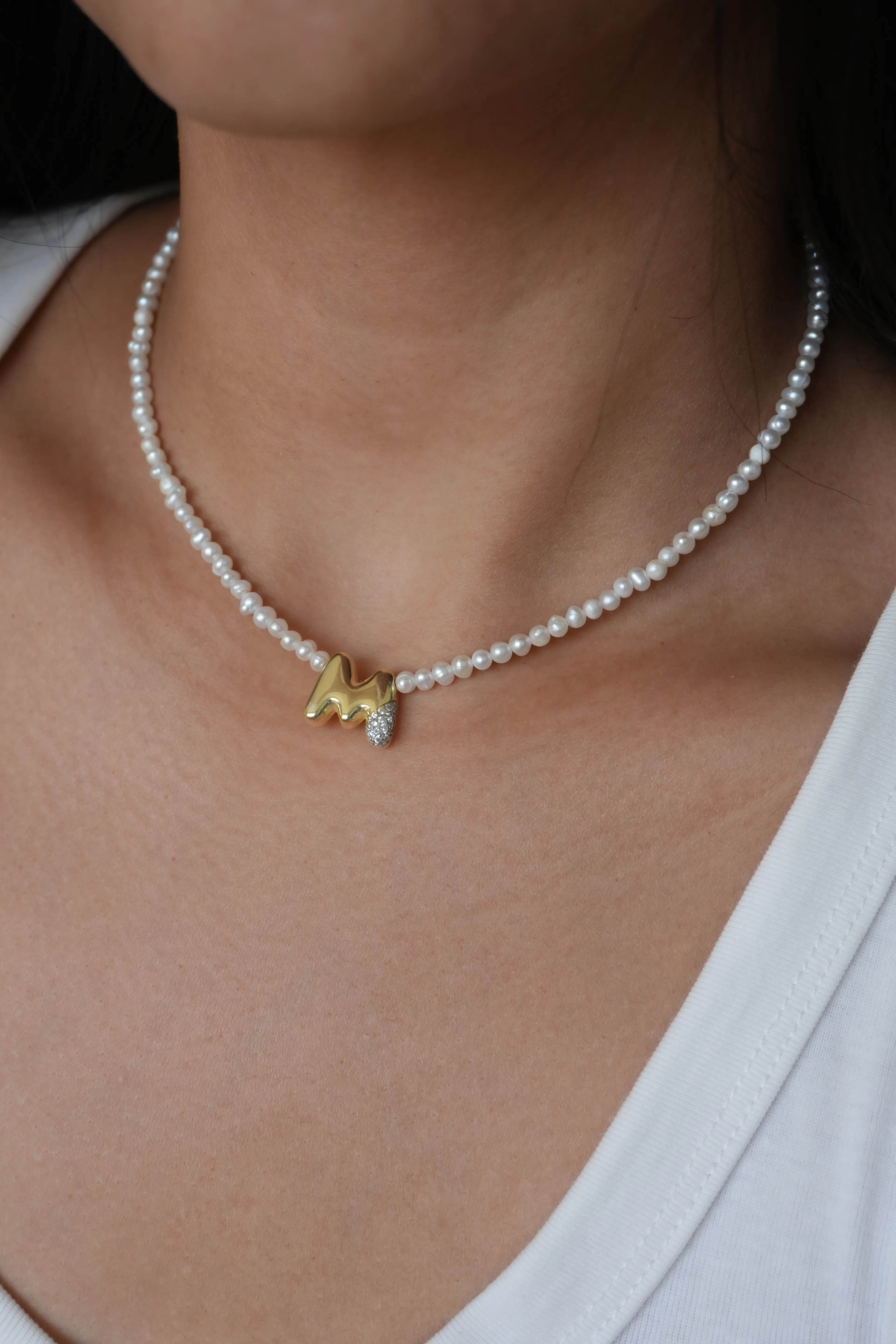 Gerçek İncili Harf Kolye | 925 Ayar Gümüş