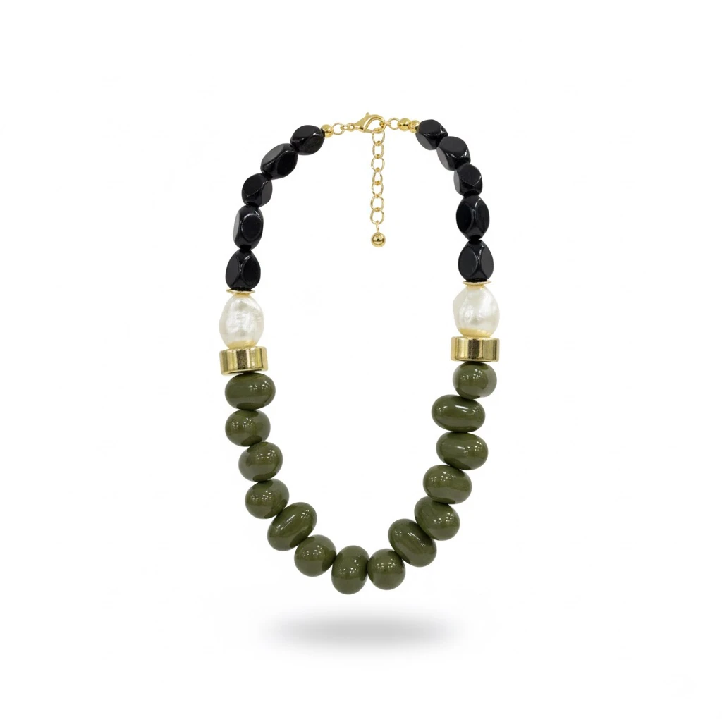 Zeytin Taşı Statement Kolye – Doğal Taş, Büyük Form Tasarım