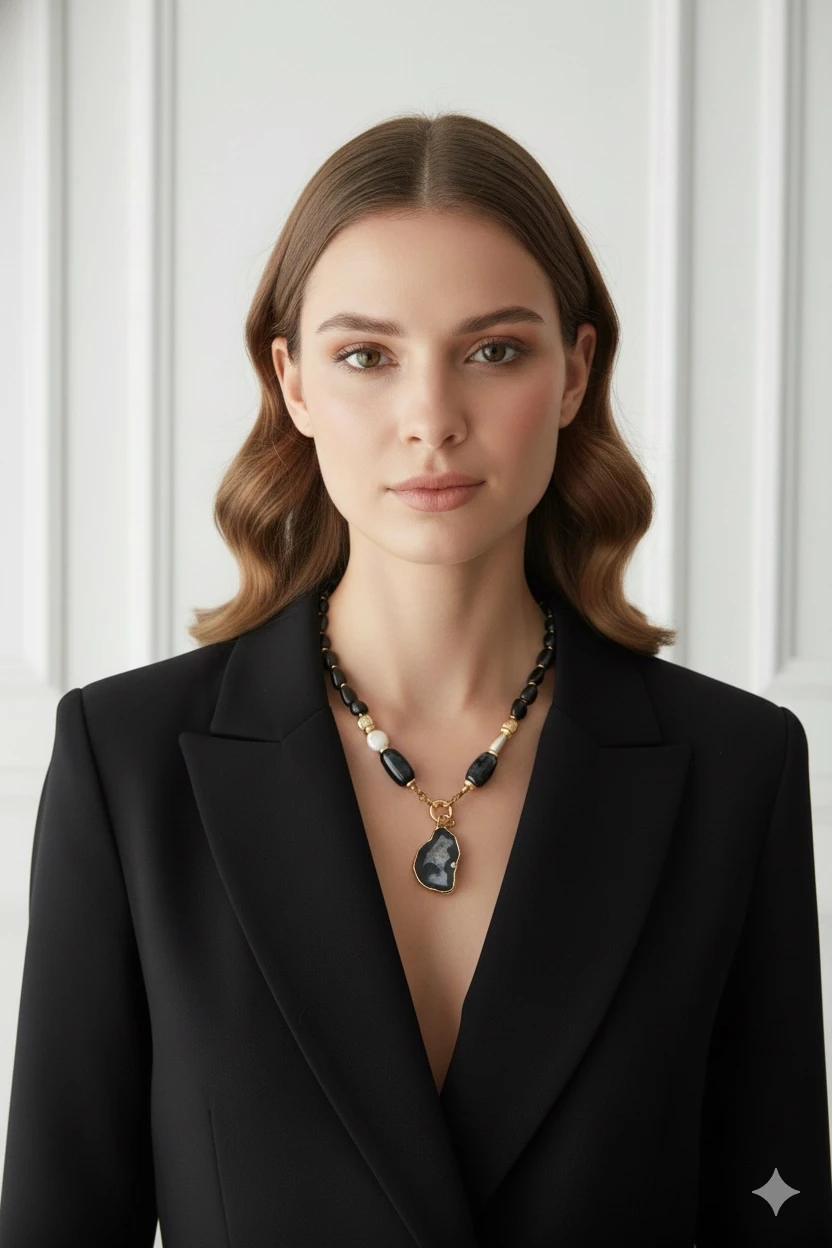 Midnight Aura Akik Doğal Taş Kolye