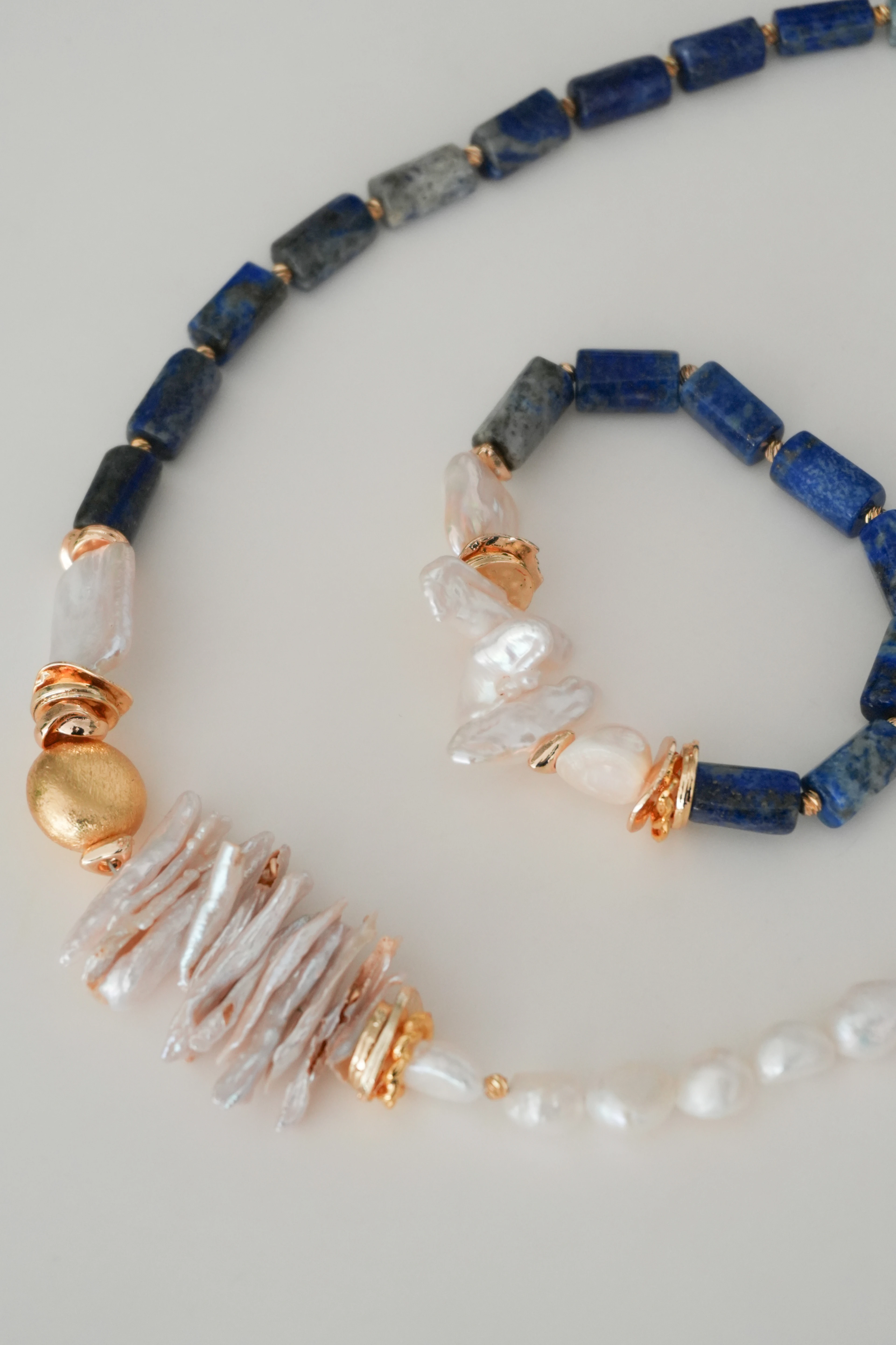 Lapis Lazuli Doğal Taş İnci Kolye Bileklik Set