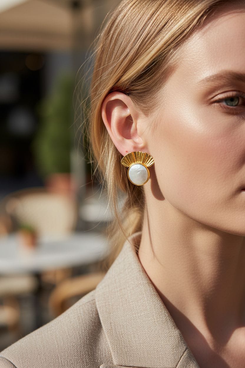 Lunaria Sedefli Doğal Taş Küpe