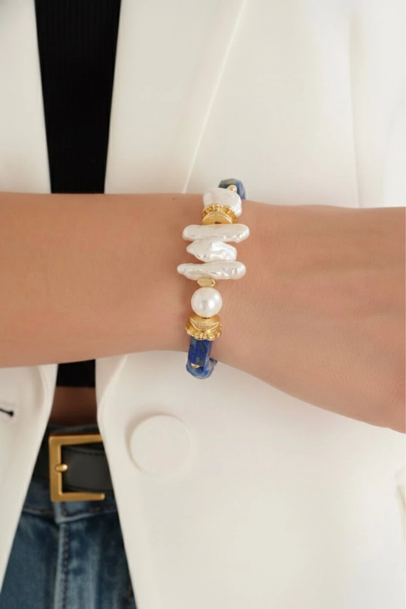 Lapis Lazuli Doğal Taş İnci Bileklik 