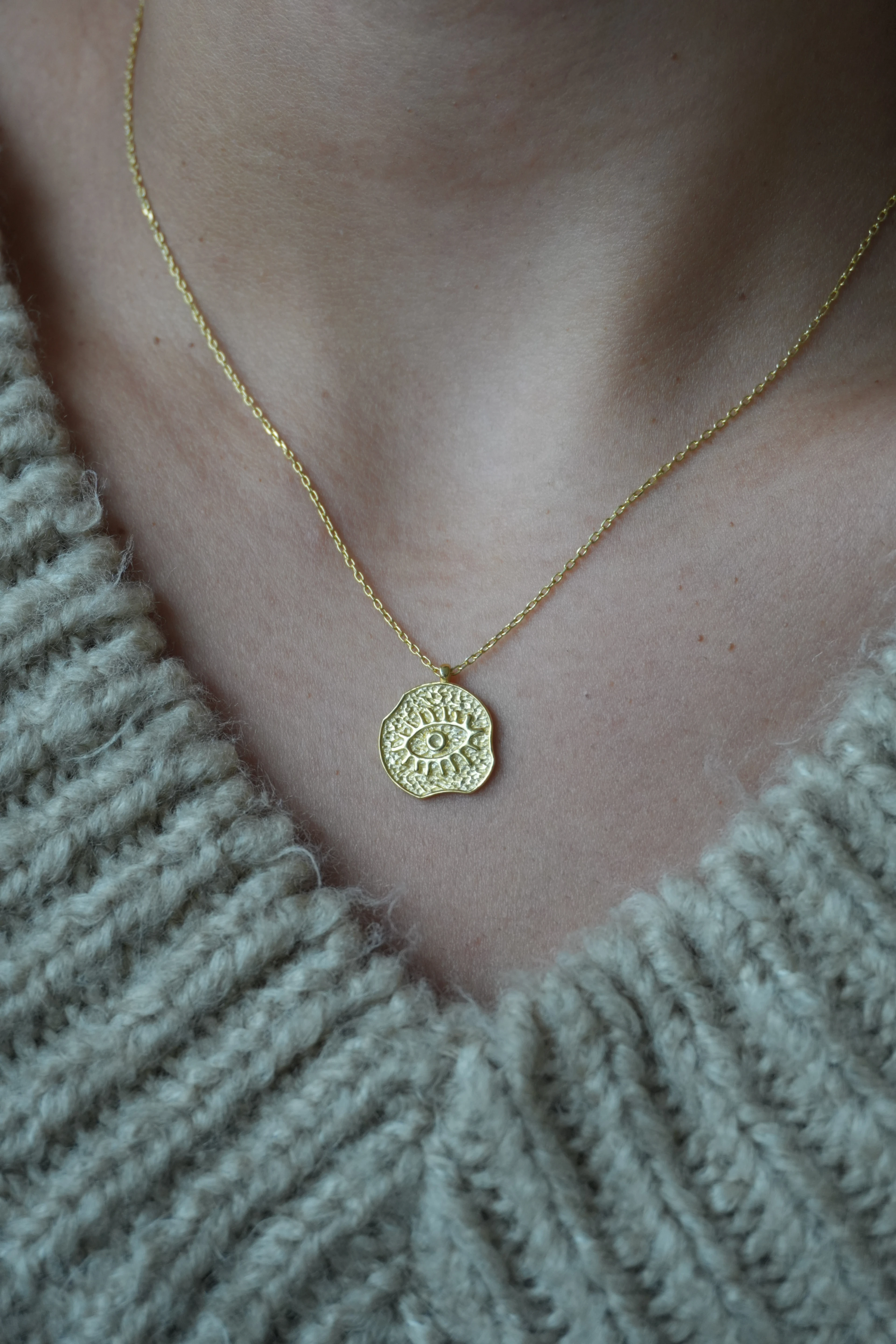 Elyapımı Mini Plaka Göz Kolye | 925 Ayar Gümüş