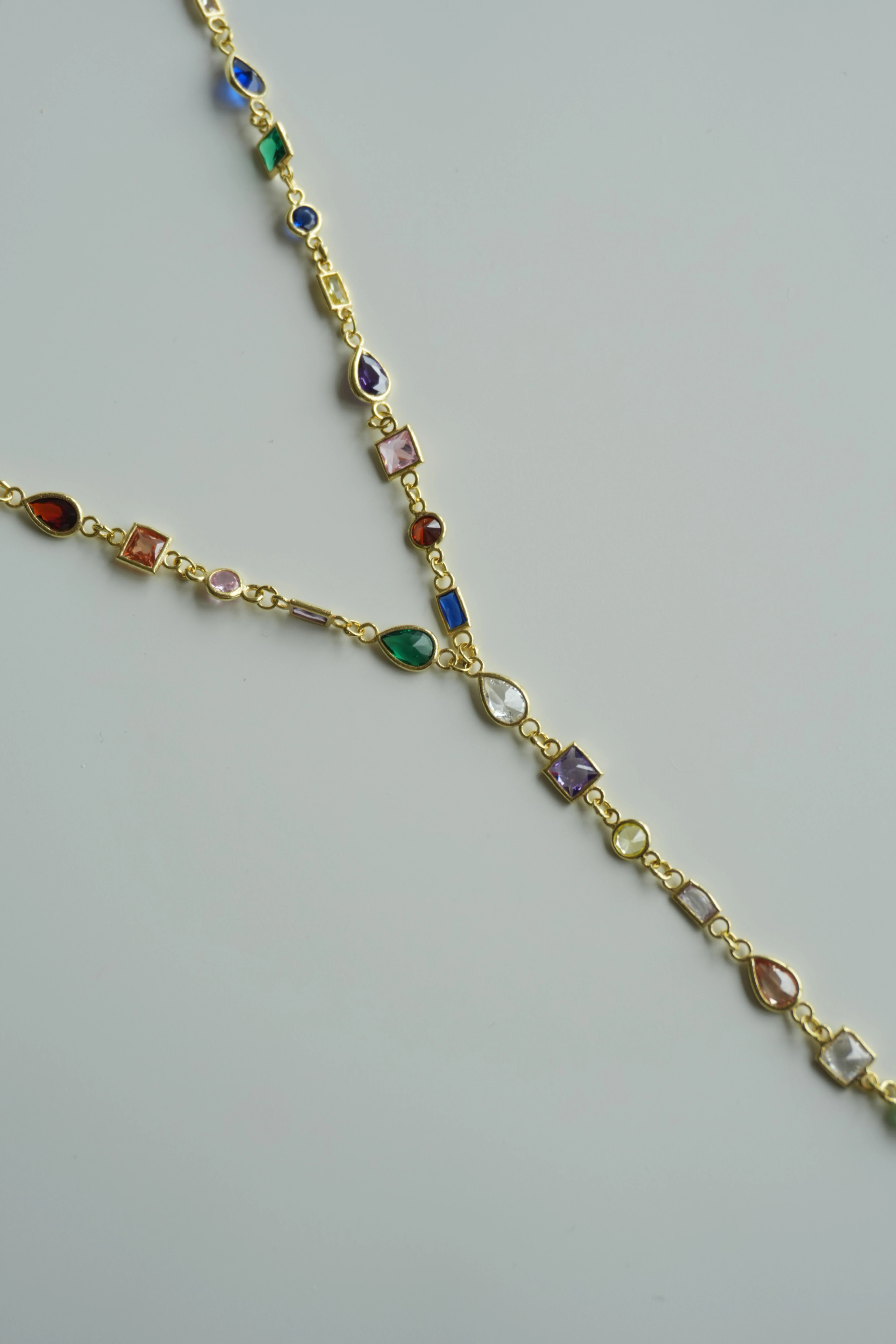 Renkli Asimetrik Taşlı Y Kolye | 925 Ayar Gümüş