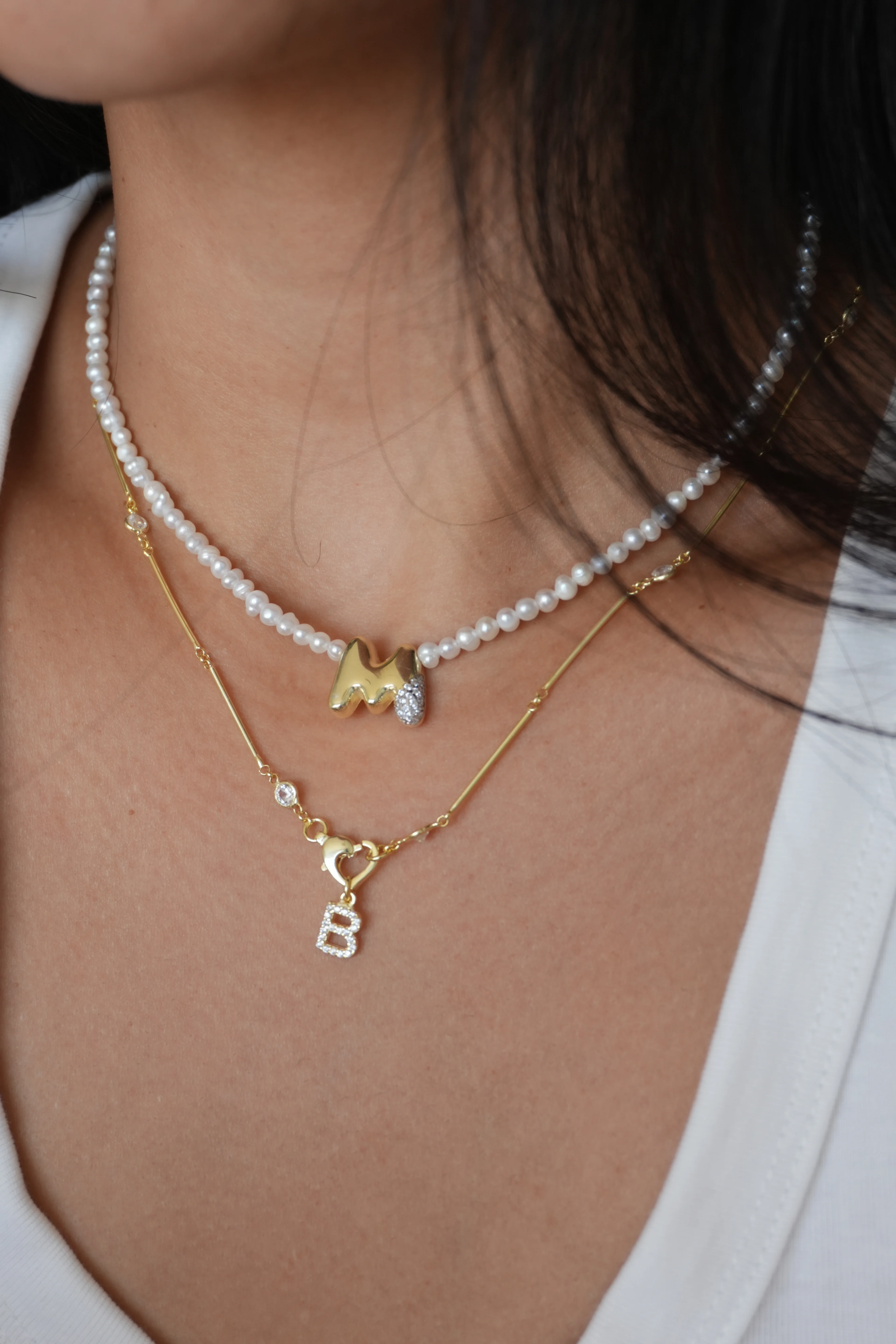 Gerçek İncili Harf Kolye | 925 Ayar Gümüş