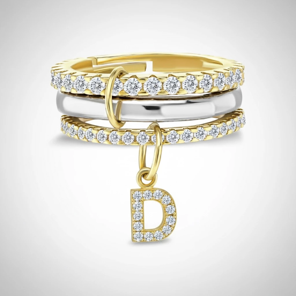 Ami İkili Harf Yüzük| 925 Ayar Gümüş