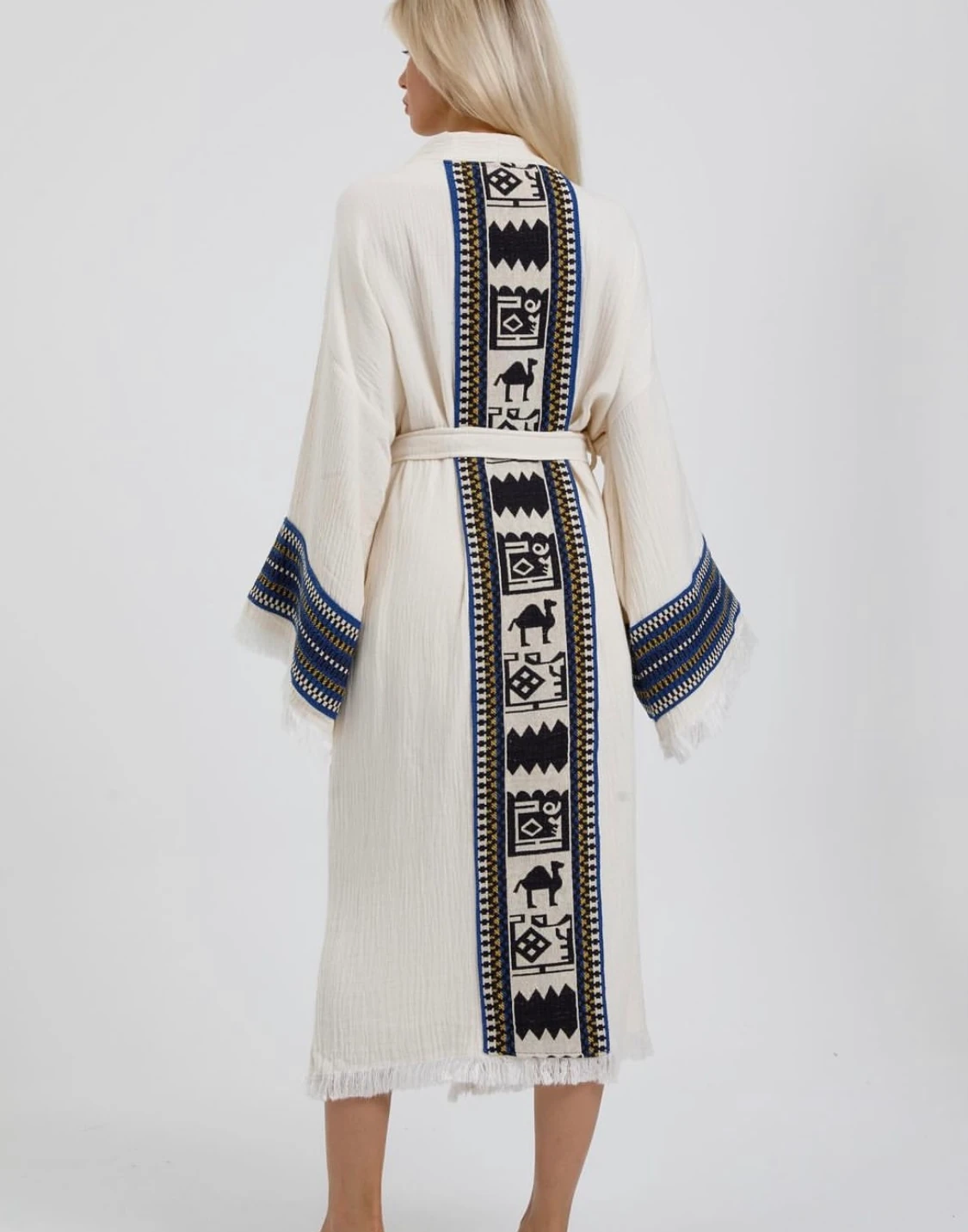 Sultan Koleksiyonu Mavi Nakış İşlemeli Müslin Kaftan