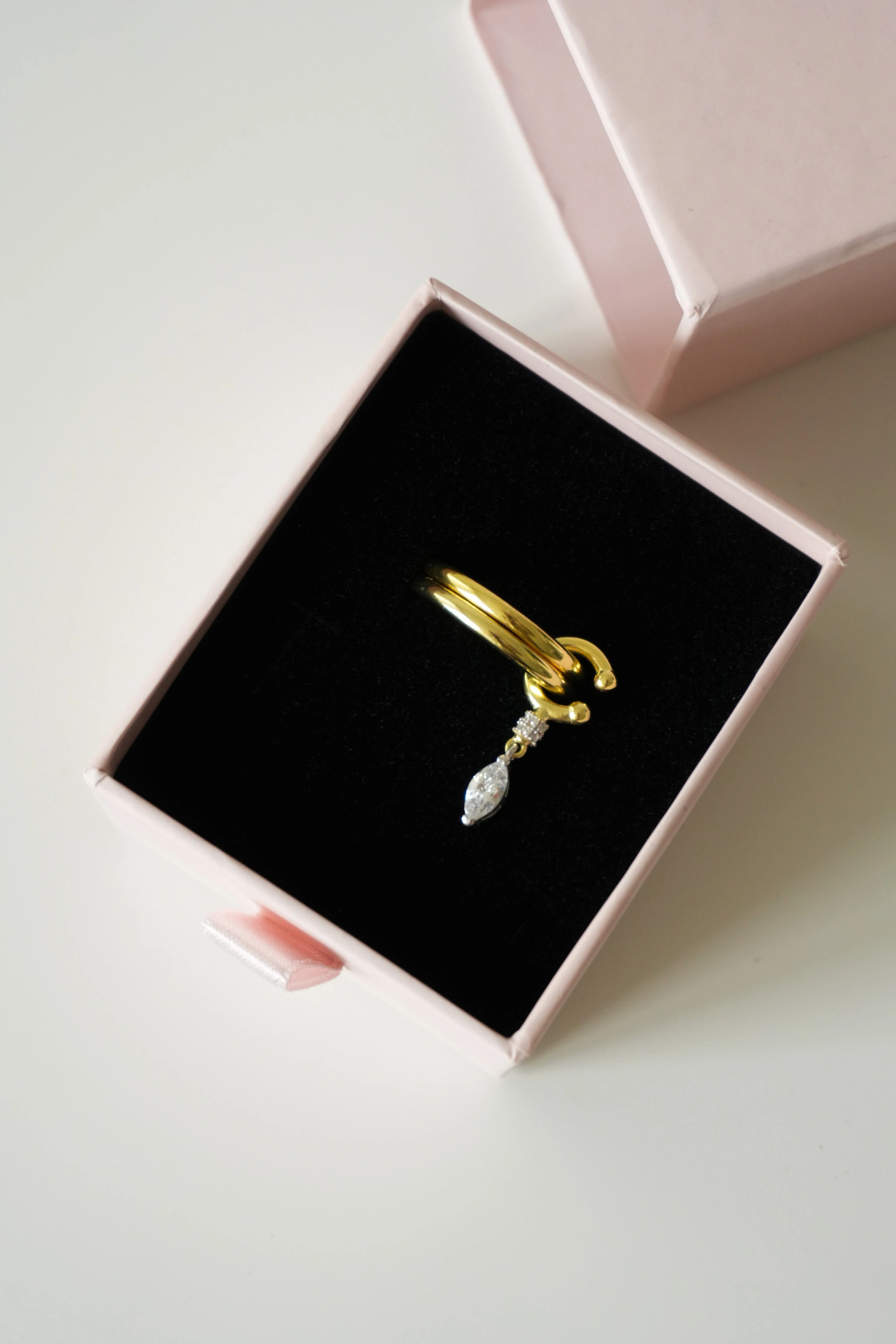 Shine İkili Sarkıntılı Damla Taşlı Yüzük No:3 | 925 Ayar Gümüş