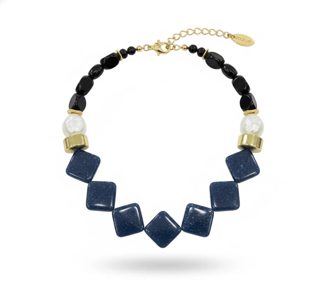 Gece Mavisi İnci Statement Kolye – Doğal Taş, Büyük Form Tasarım