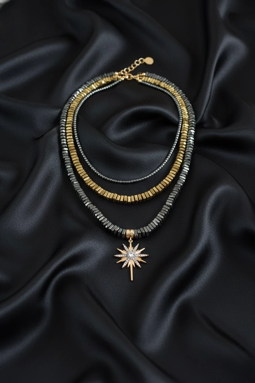 Hematit Steel Star Doğal Taş Kolye