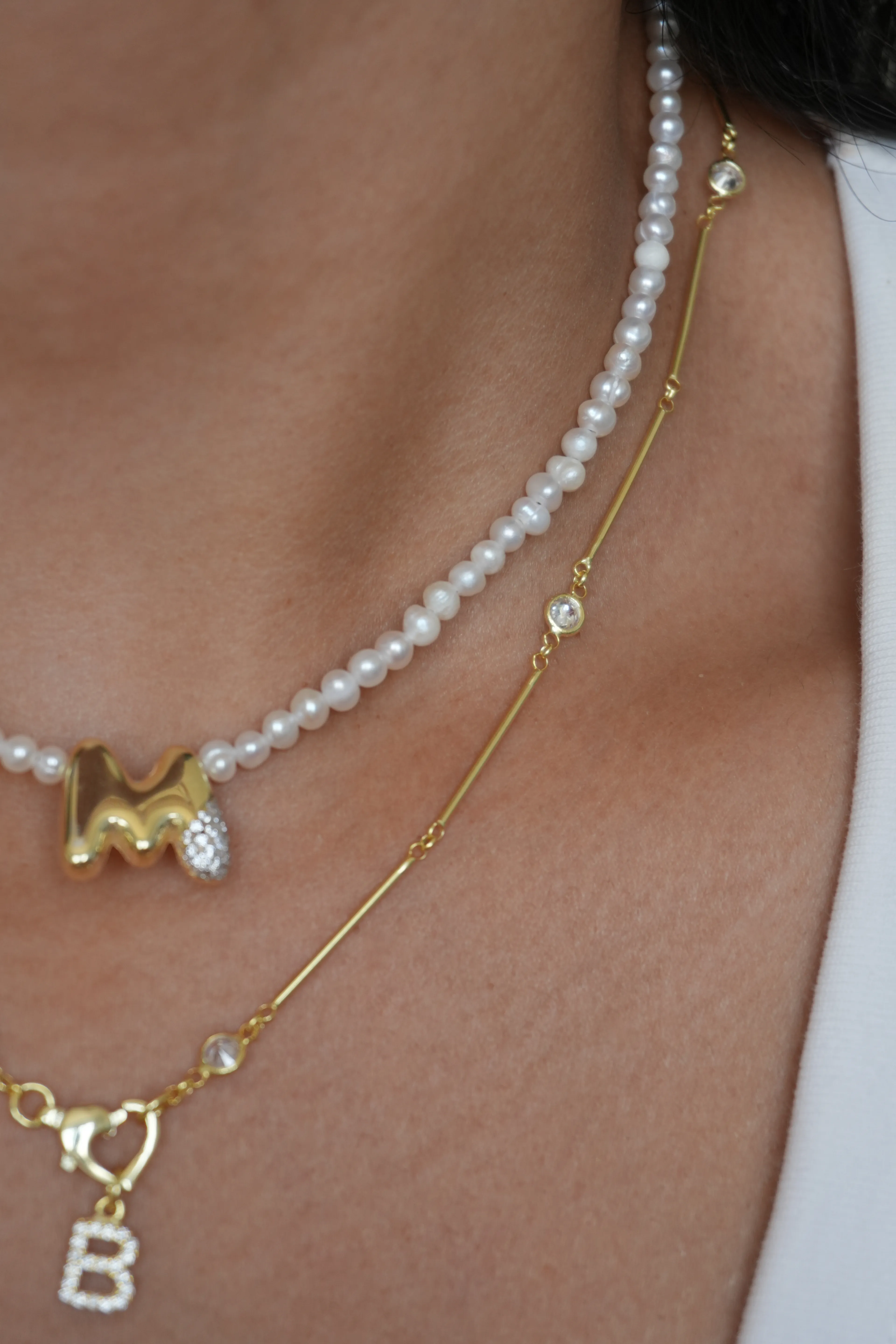 Gerçek İncili Harf Kolye | 925 Ayar Gümüş