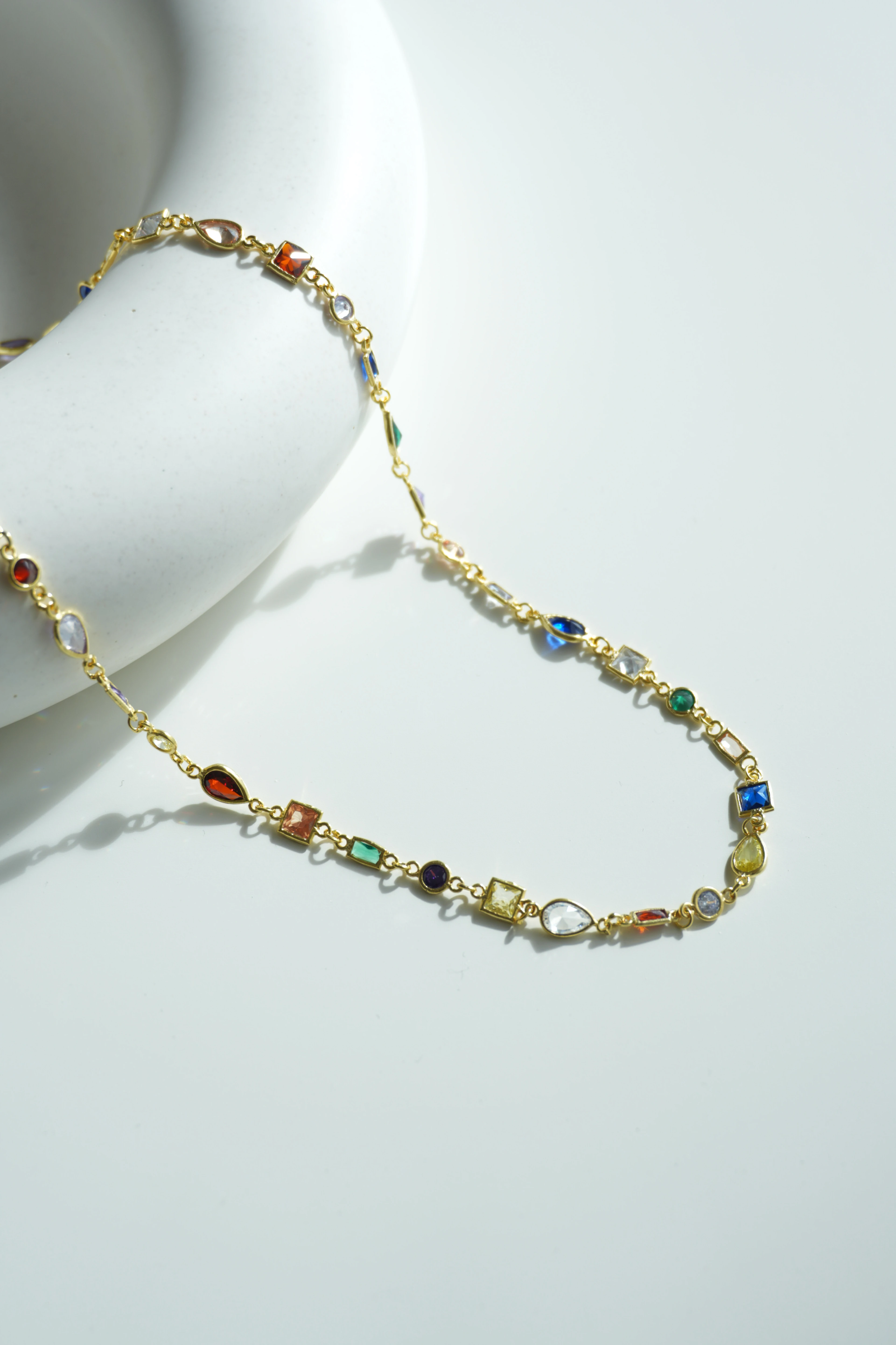 Renkli Asimetrik Taşlı Kolye | 925 Ayar Gümüş