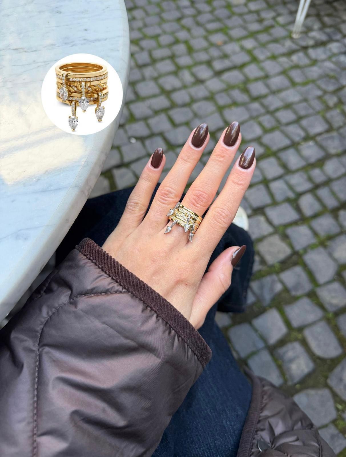 Luxe Sallantılı Taşlı Yüzük