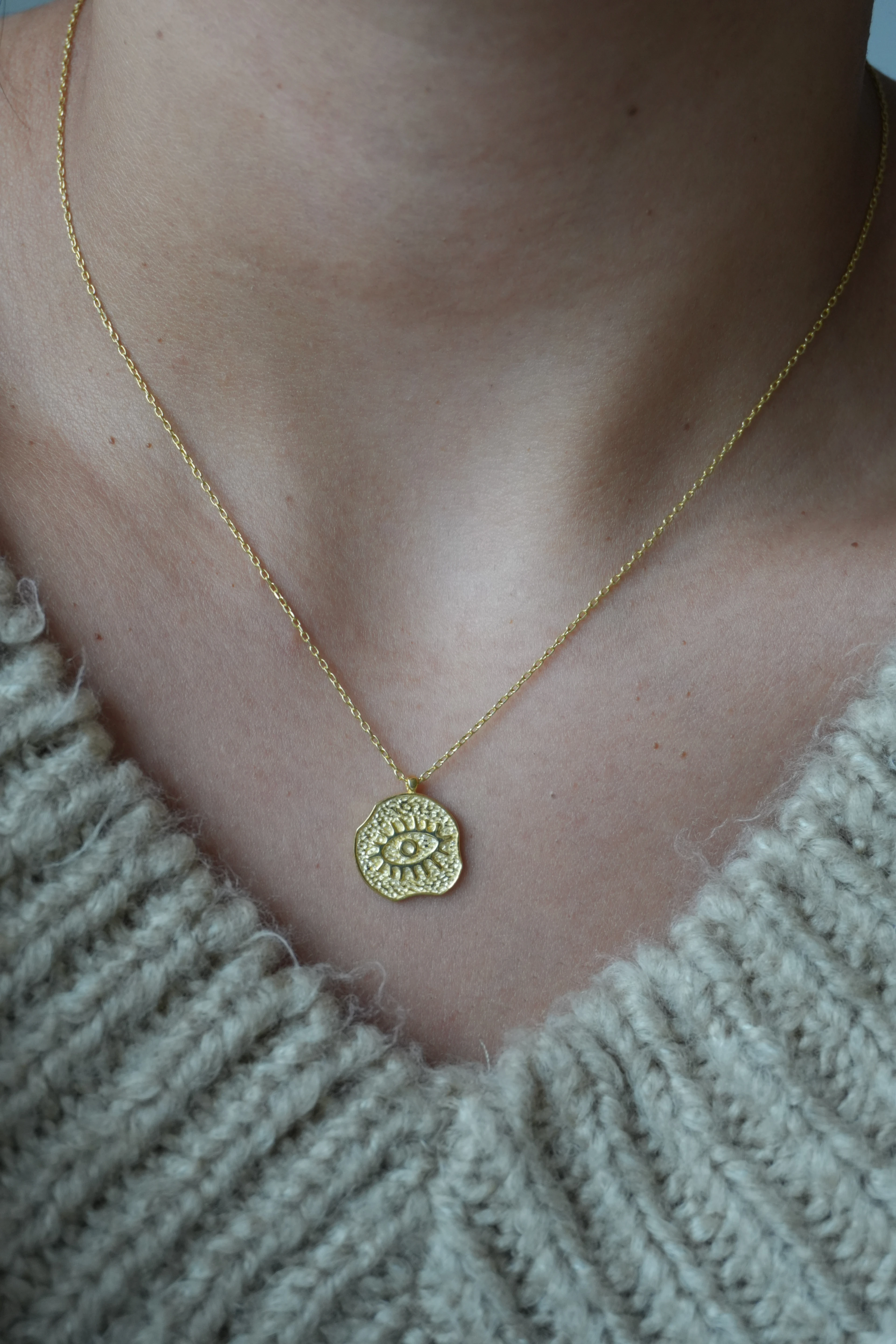 Elyapımı Mini Plaka Göz Kolye | 925 Ayar Gümüş