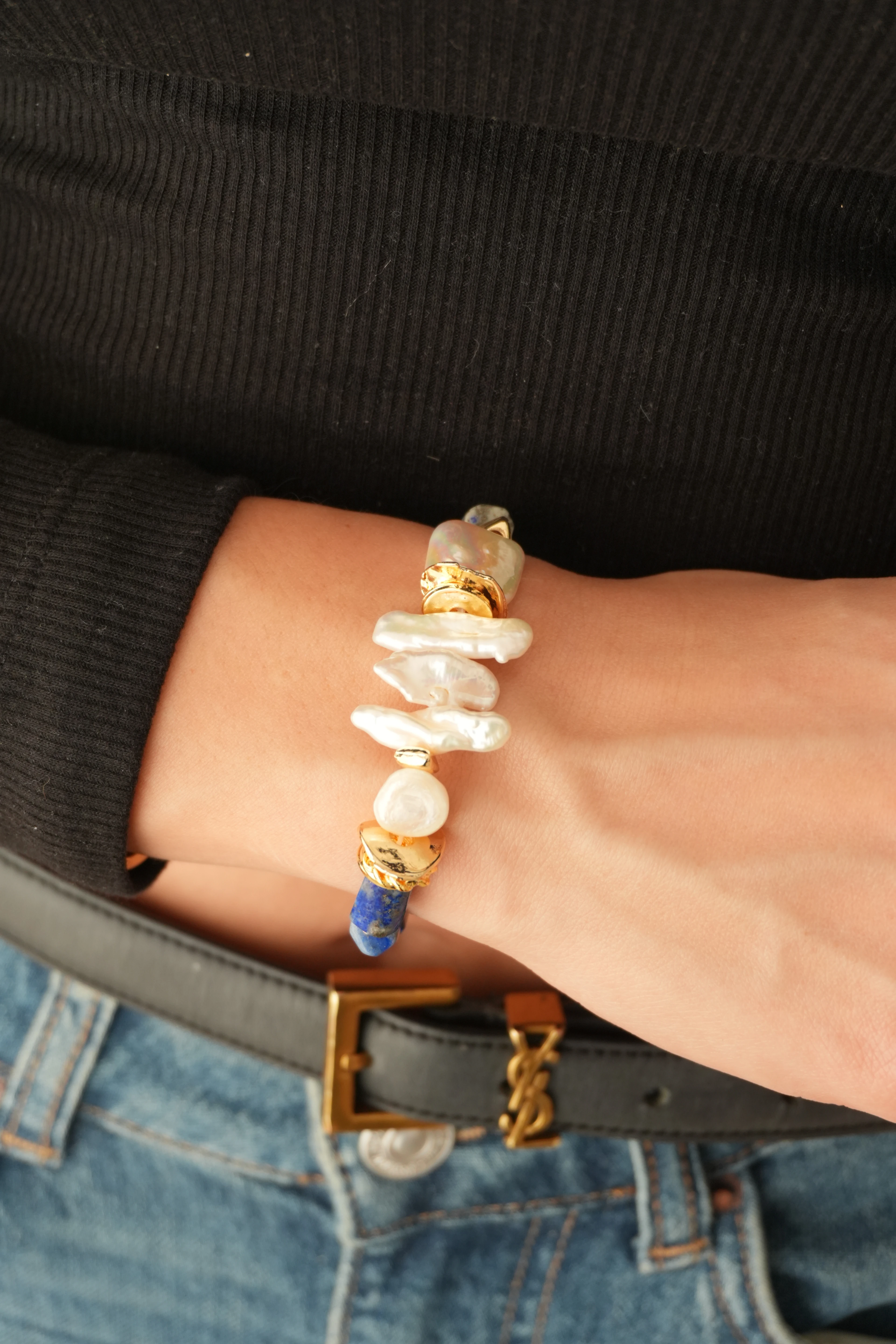 Lapis Lazuli Doğal Taş İnci Kolye Bileklik Set