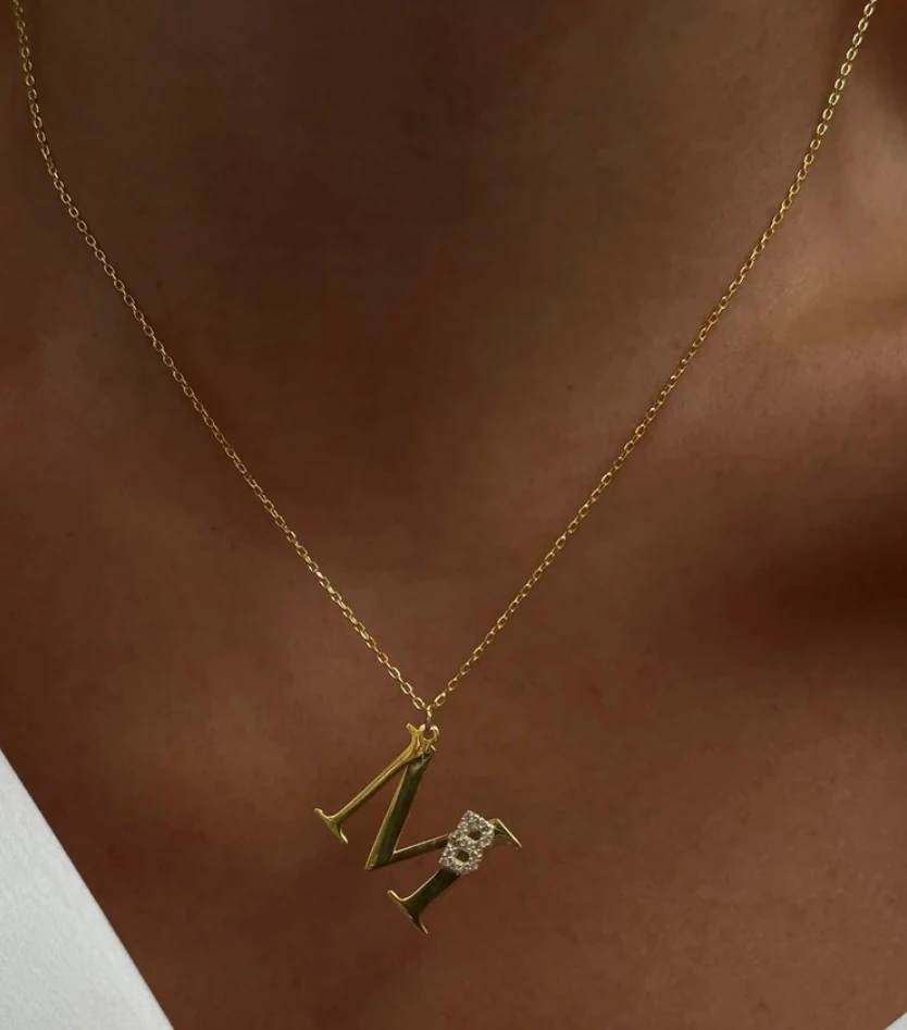 925 Ayar Gümüş Çift Harfli Plaka Kolye