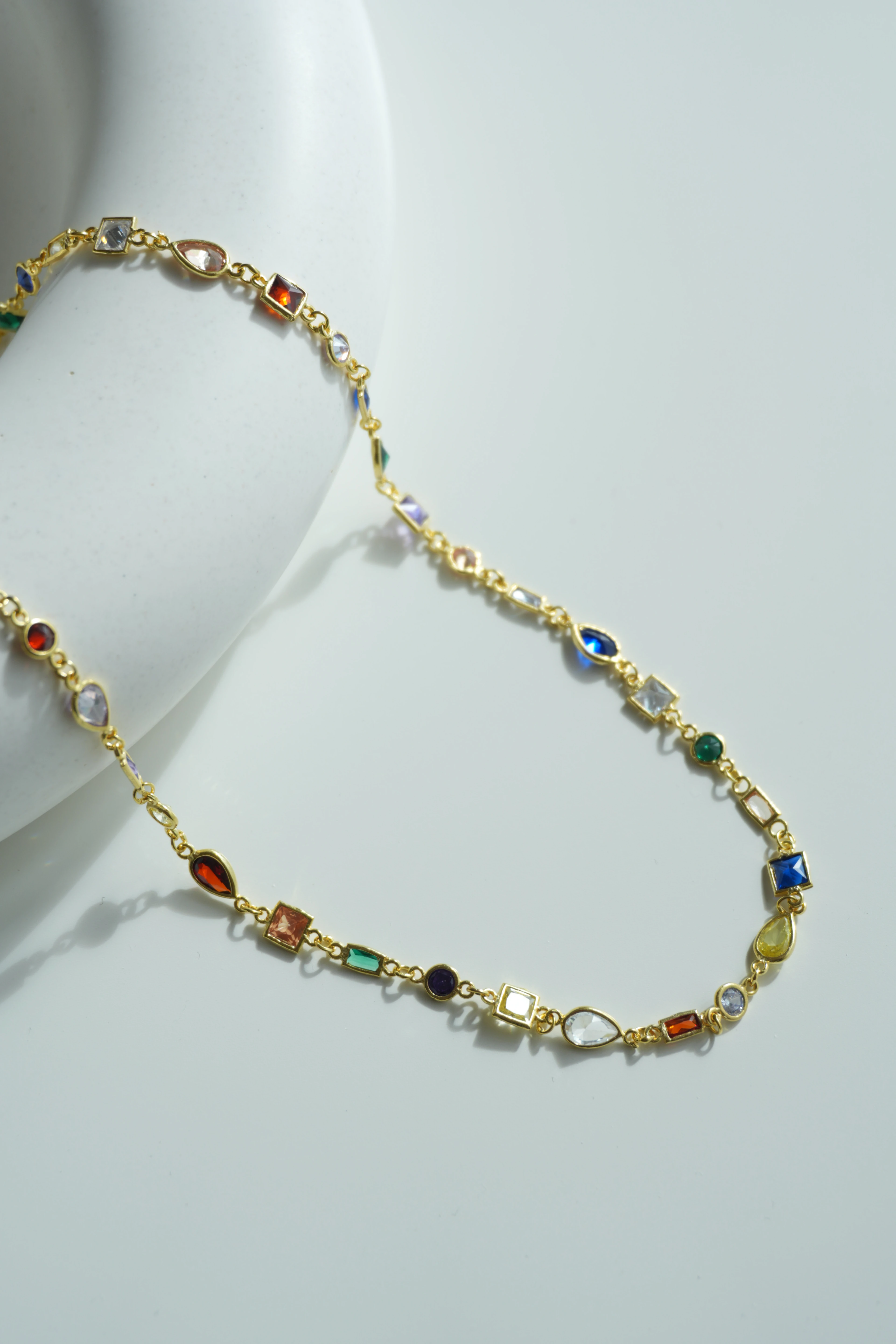 Renkli Asimetrik Taşlı Kolye | 925 Ayar Gümüş