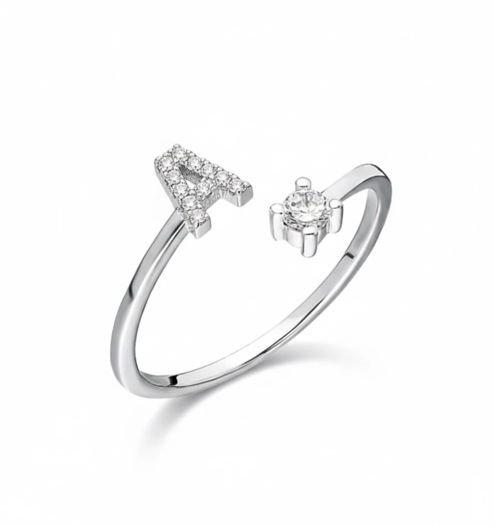 Minik Taşlı Sarmal Harf Yüzük | 925 Ayar Gümüş