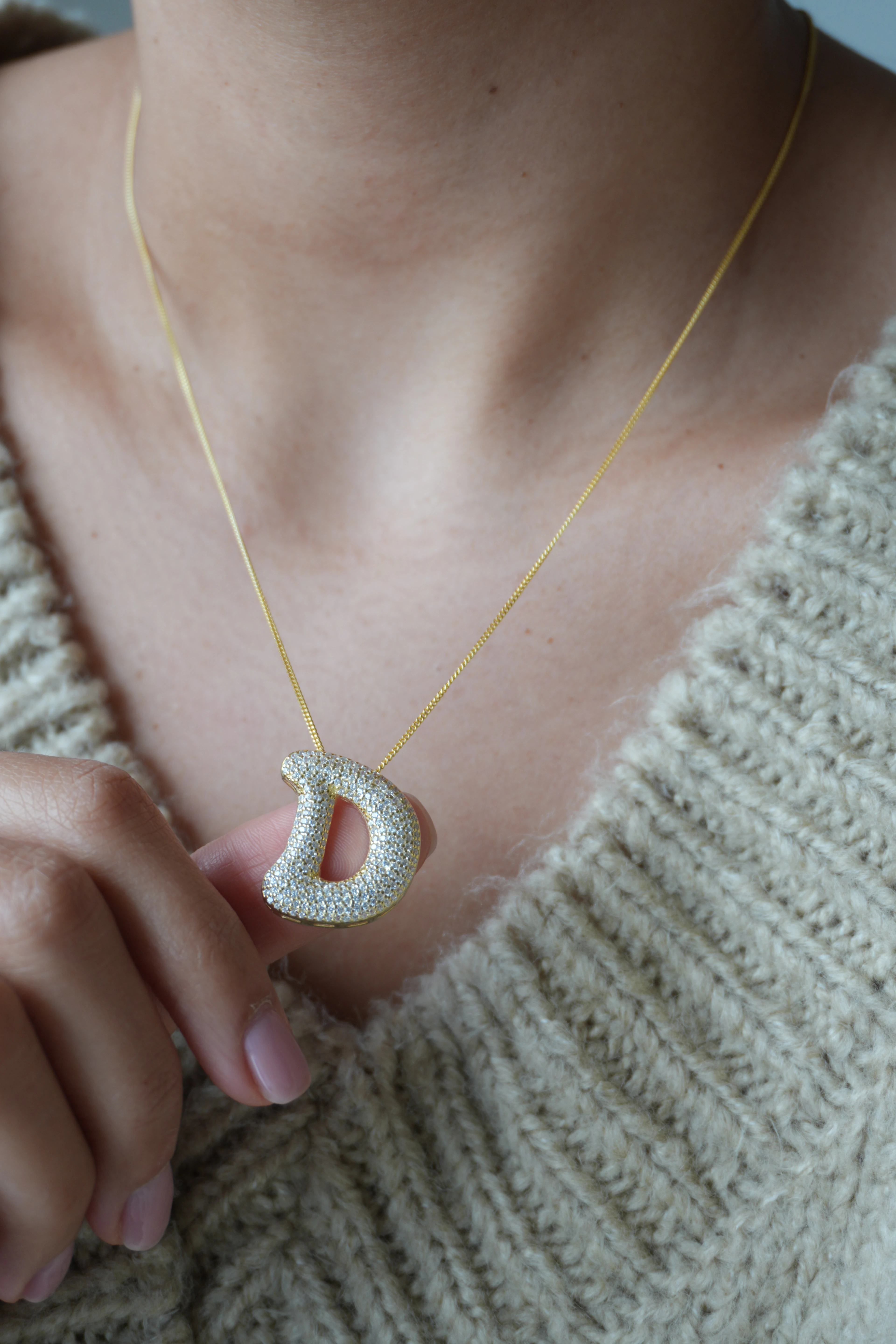 Büyük Boy Taşlı Balon Harf Kolye | 925 Ayar Gümüş