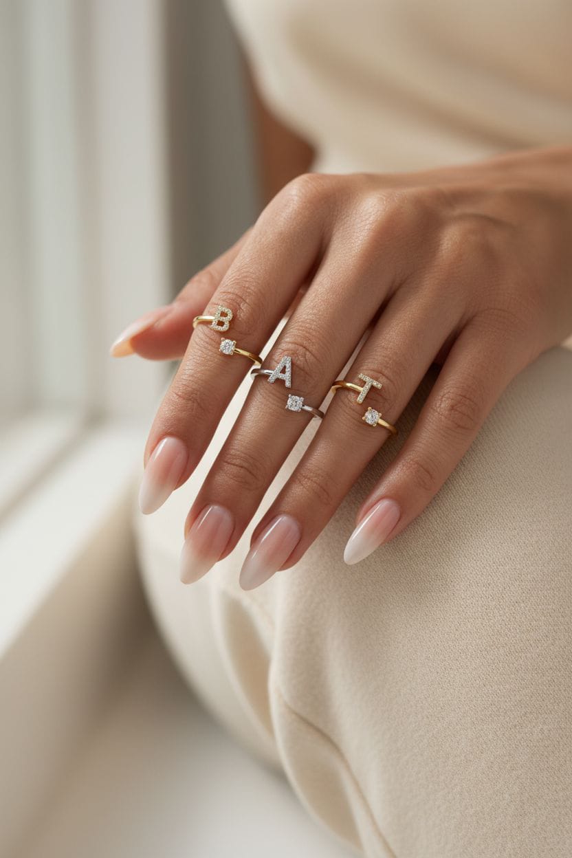 Minik Taşlı Sarmal Harf Yüzük | 925 Ayar Gümüş