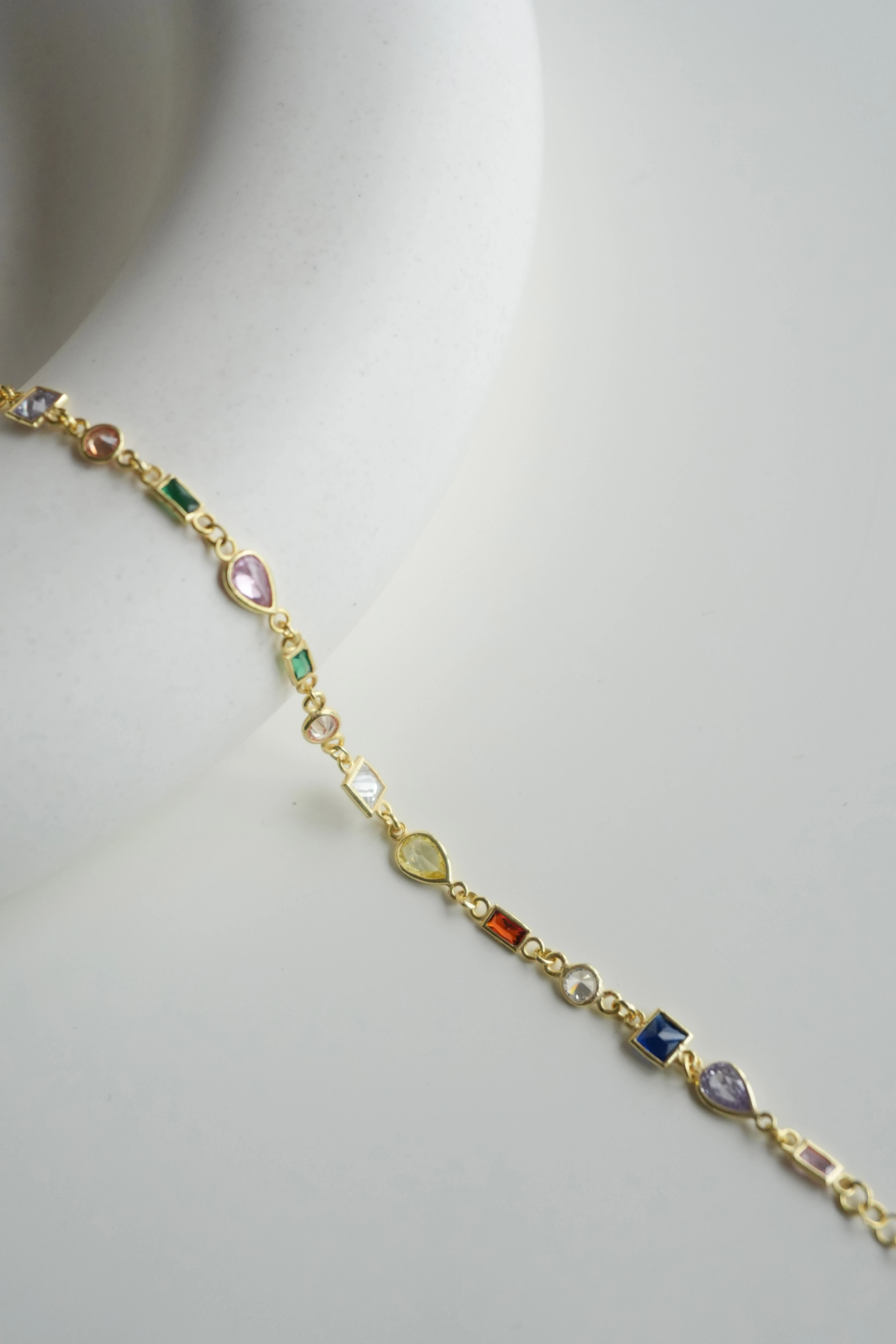  Asimetrik Taşlı Renkli Bileklik | 925 Ayar Gümüş