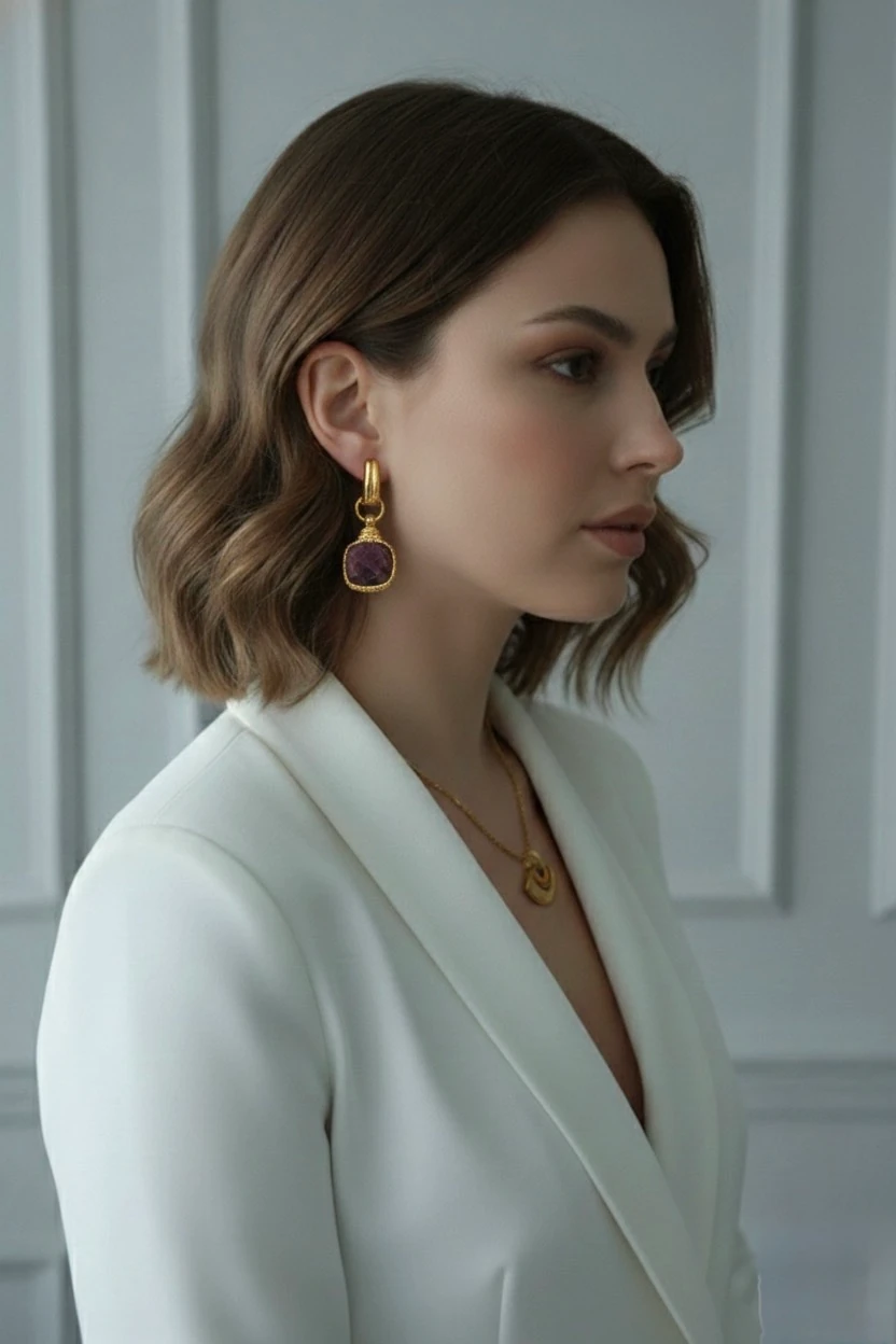 Halo Ay Taşı Doğaltaş Küpe