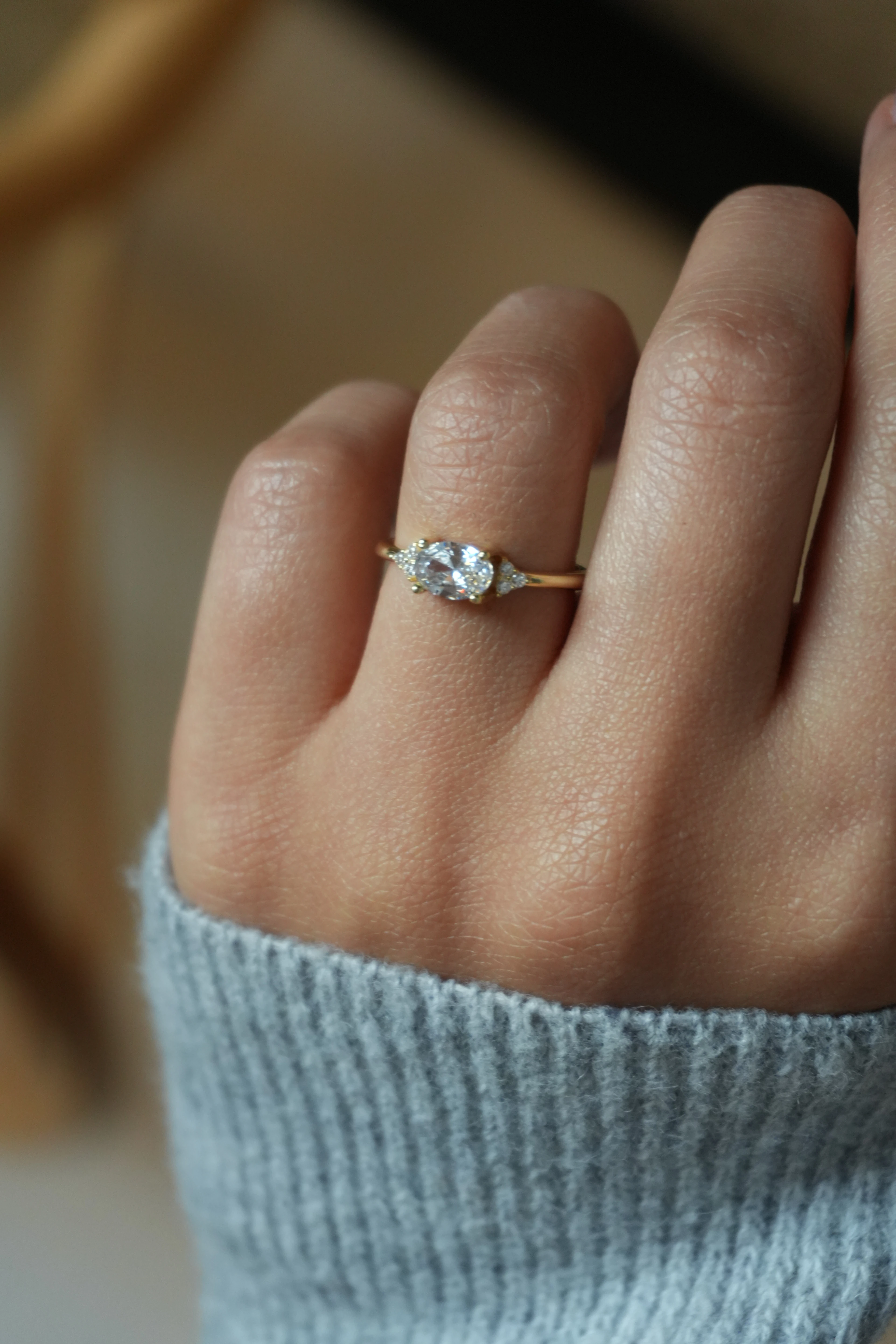 Helene Minik Taş Detaylı Tektaş Yüzük Ayarlanabilir | 925 Ayar Gümüş