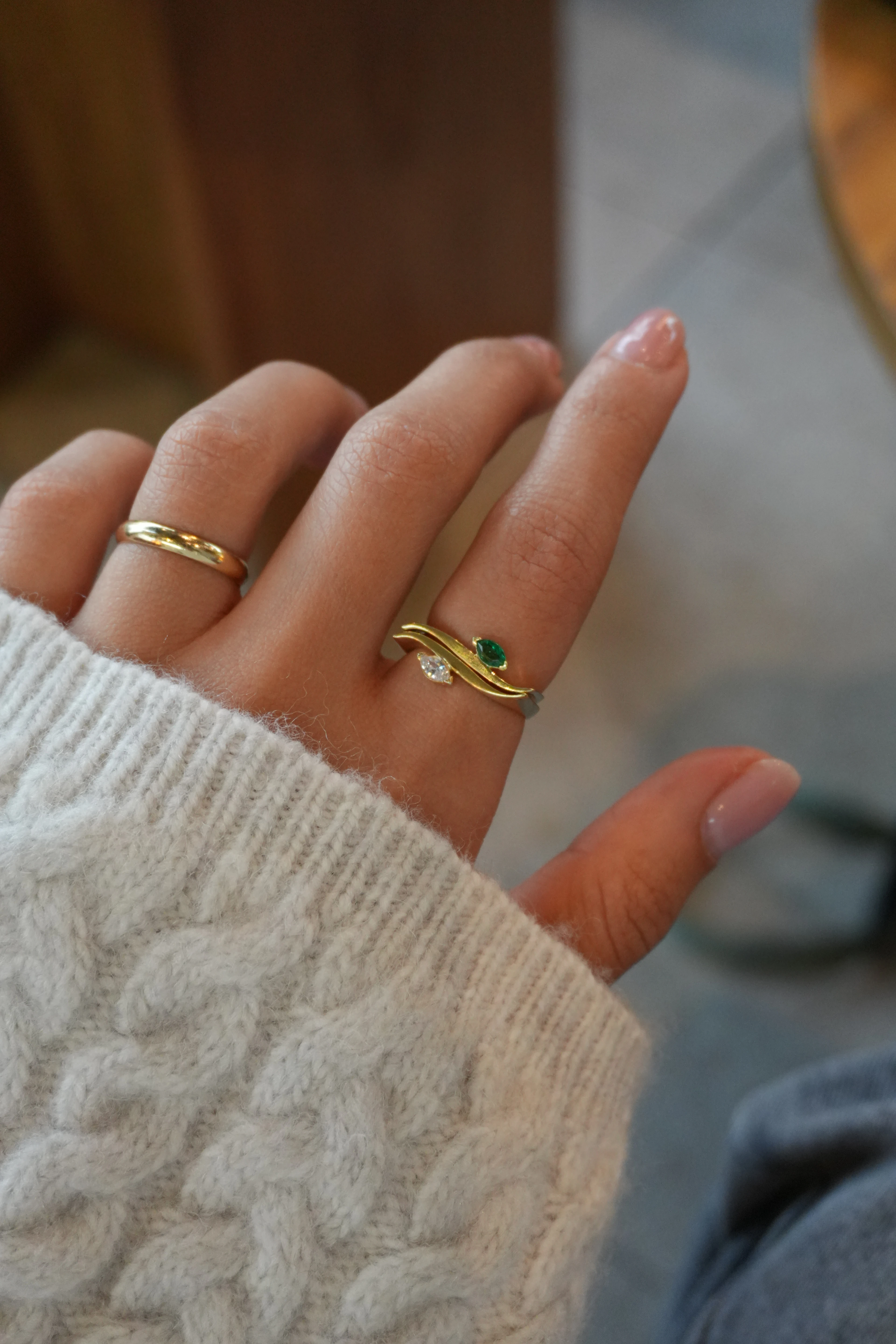 Liora İkili Özel Tasarım Taşlı Yüzük Ayarlanabilir | 925 Ayar Gümüş