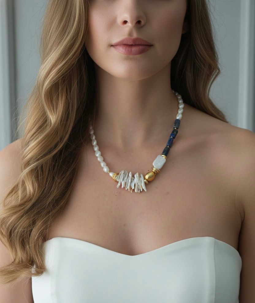 Lapis Lazuli Doğal Taş İnci Kolye 