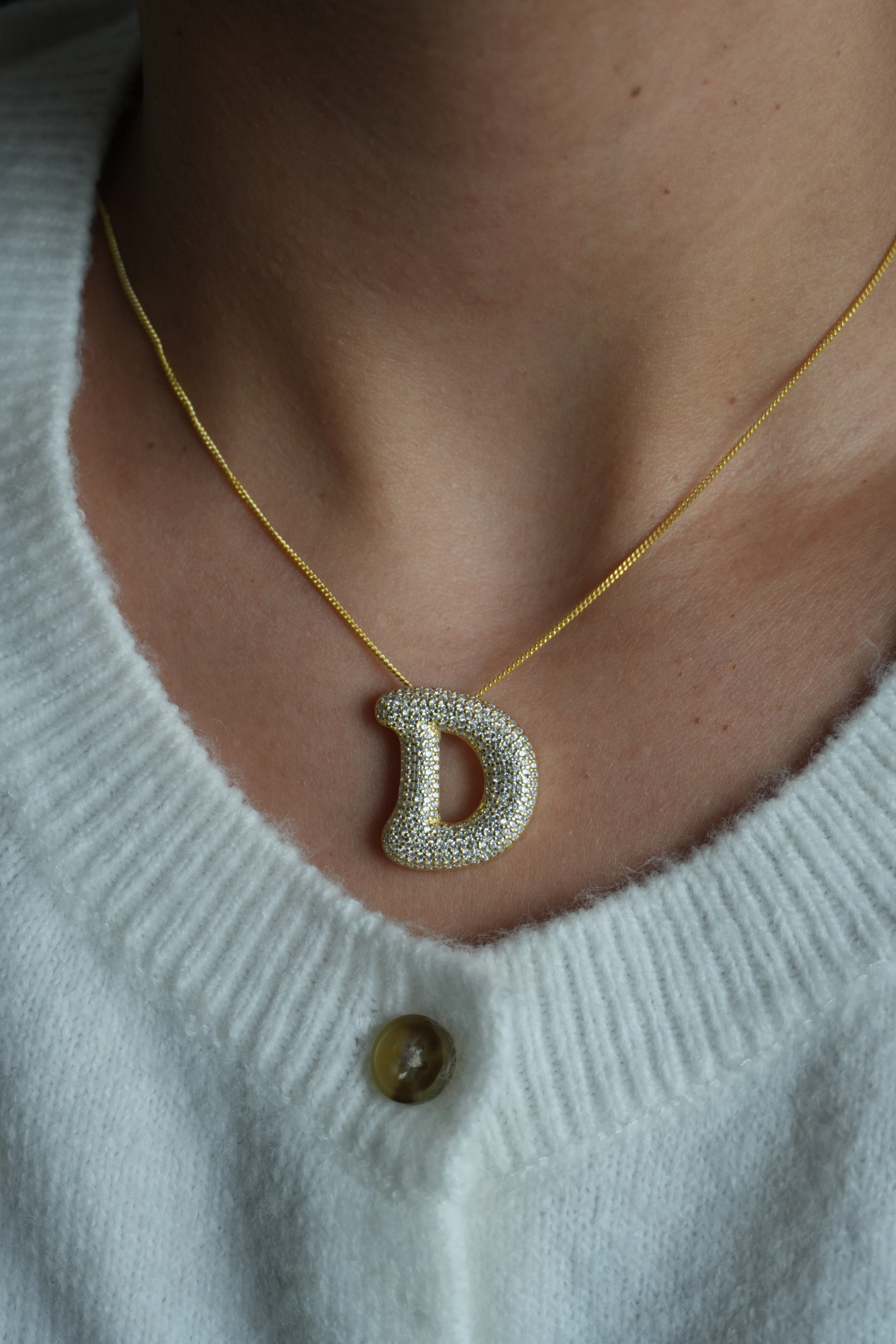 Büyük Boy Taşlı Balon Harf Kolye | 925 Ayar Gümüş