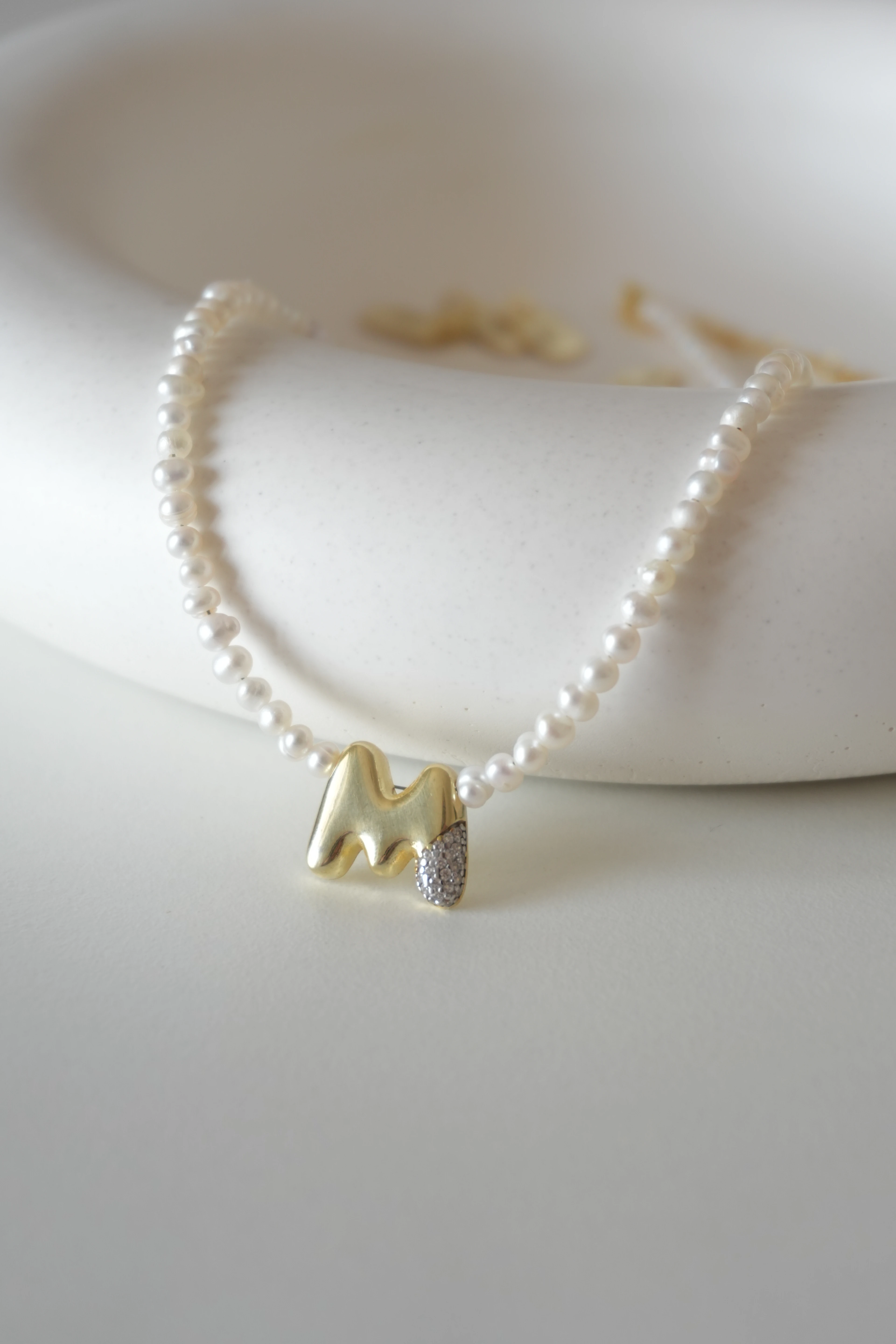 Gerçek İncili Harf Kolye | 925 Ayar Gümüş