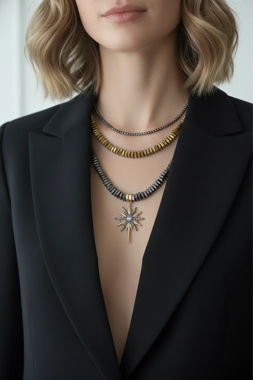 Hematit Steel Star Doğal Taş Kolye