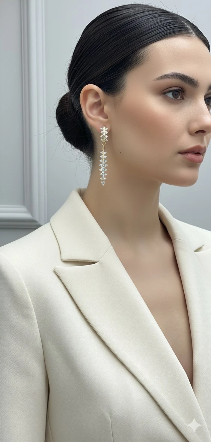 Altın Tonlu Dikenli Halka & Çubuk Küpe – Taş Detaylı Modern Tasarım