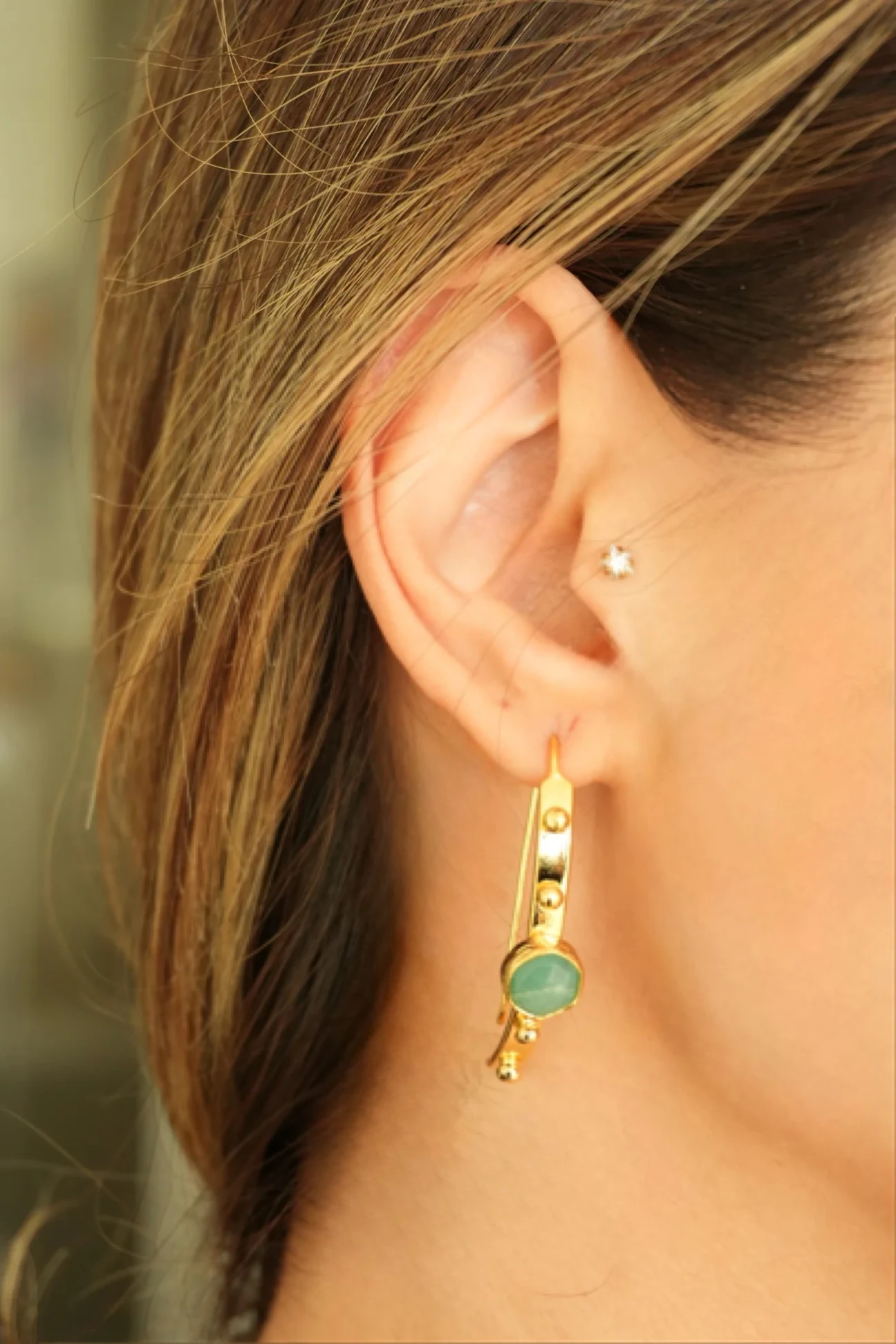 Aurelia Doğal Amazonit Taş Küpe