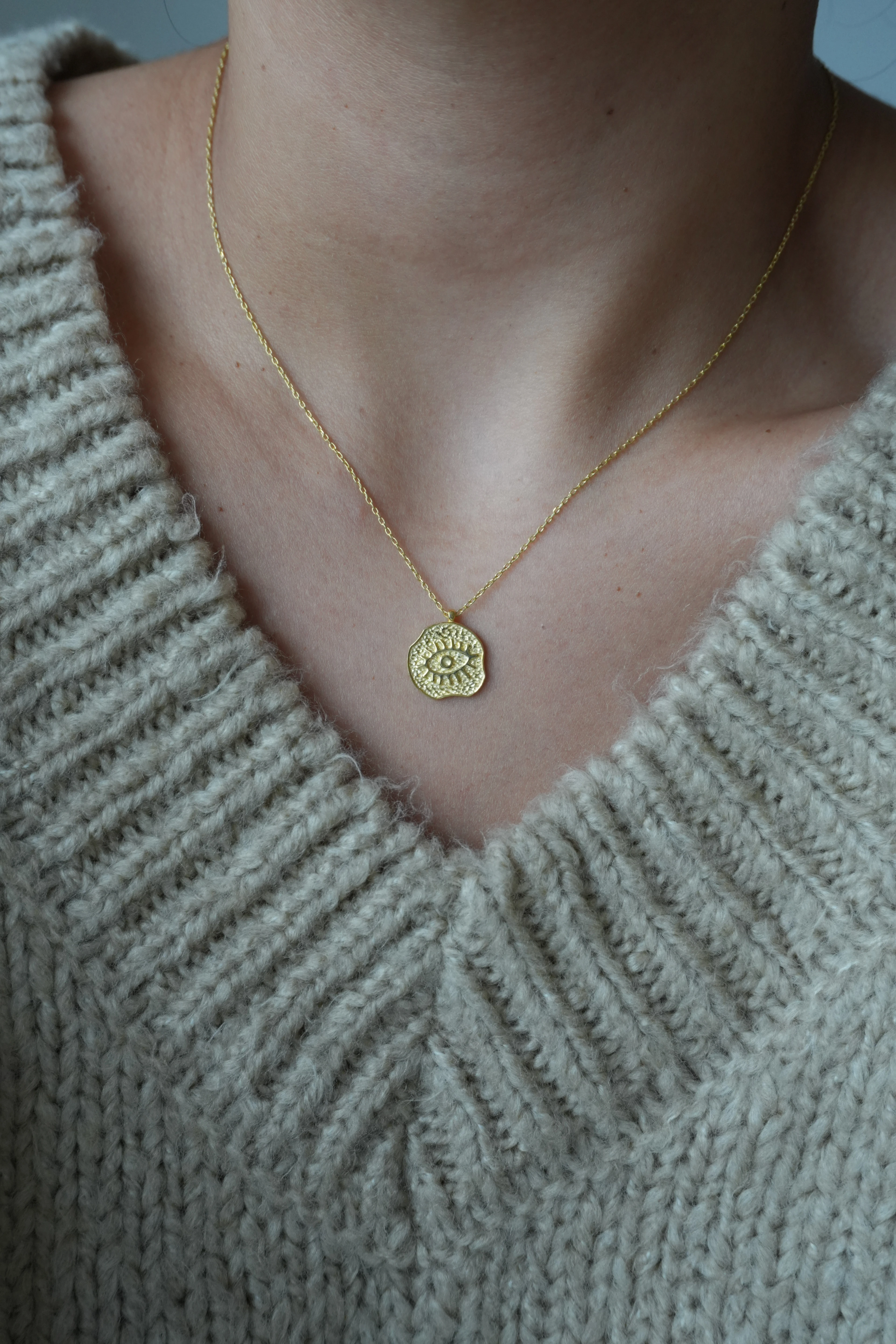 Elyapımı Mini Plaka Göz Kolye | 925 Ayar Gümüş