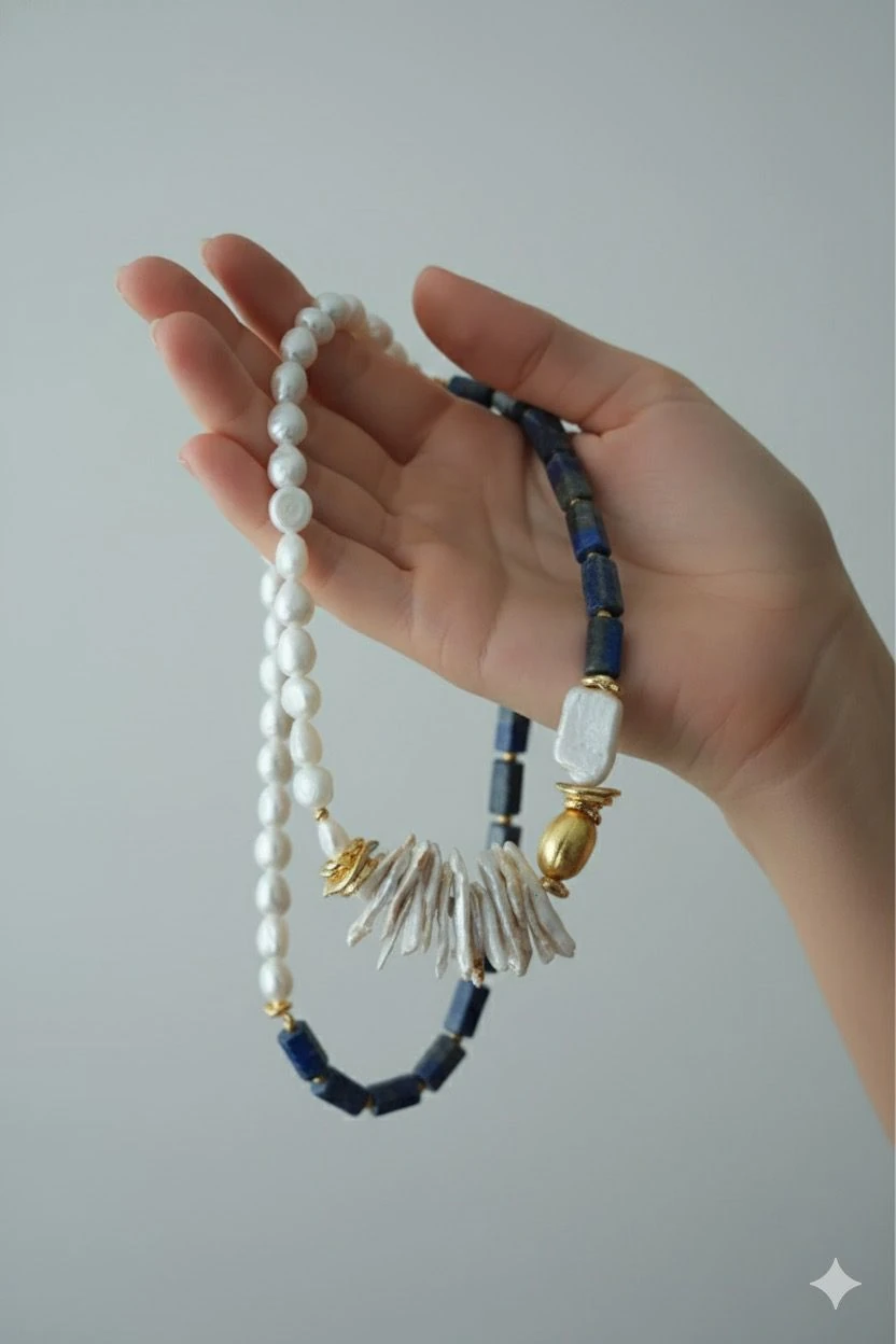 Lapis Lazuli Doğal Taş İnci Kolye 