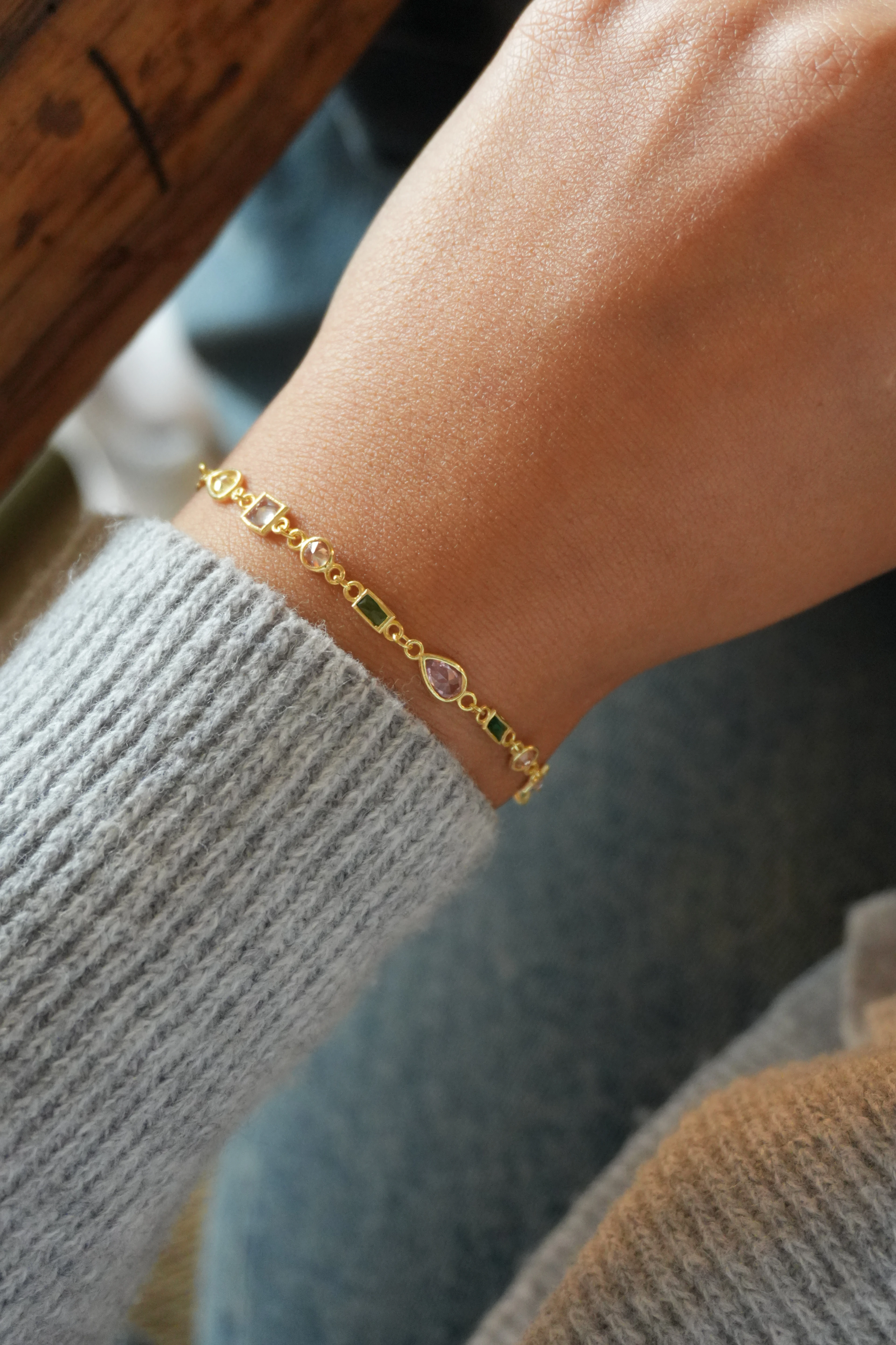  Asimetrik Taşlı Renkli Bileklik | 925 Ayar Gümüş