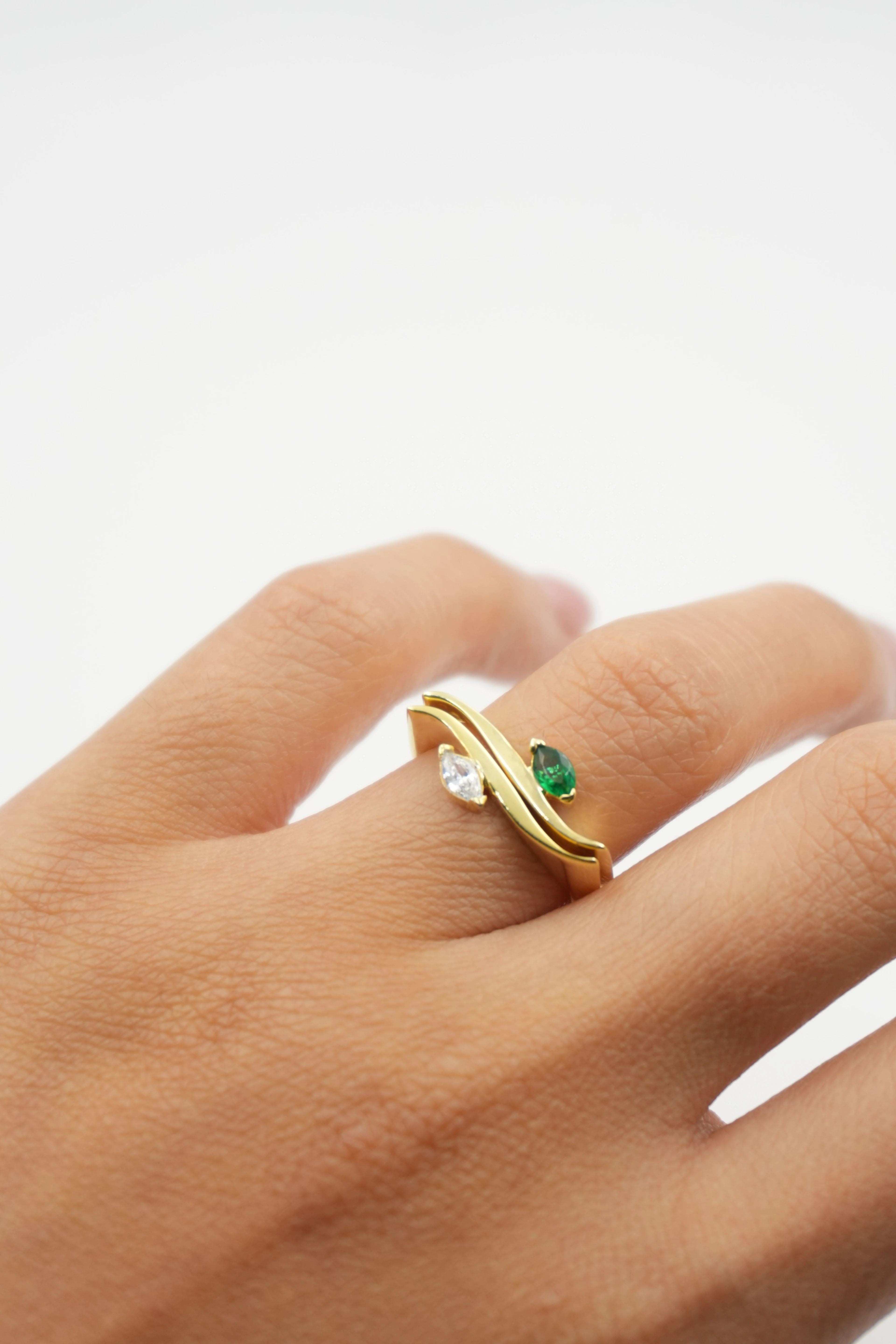 Liora İkili Özel Tasarım Taşlı Yüzük Ayarlanabilir | 925 Ayar Gümüş