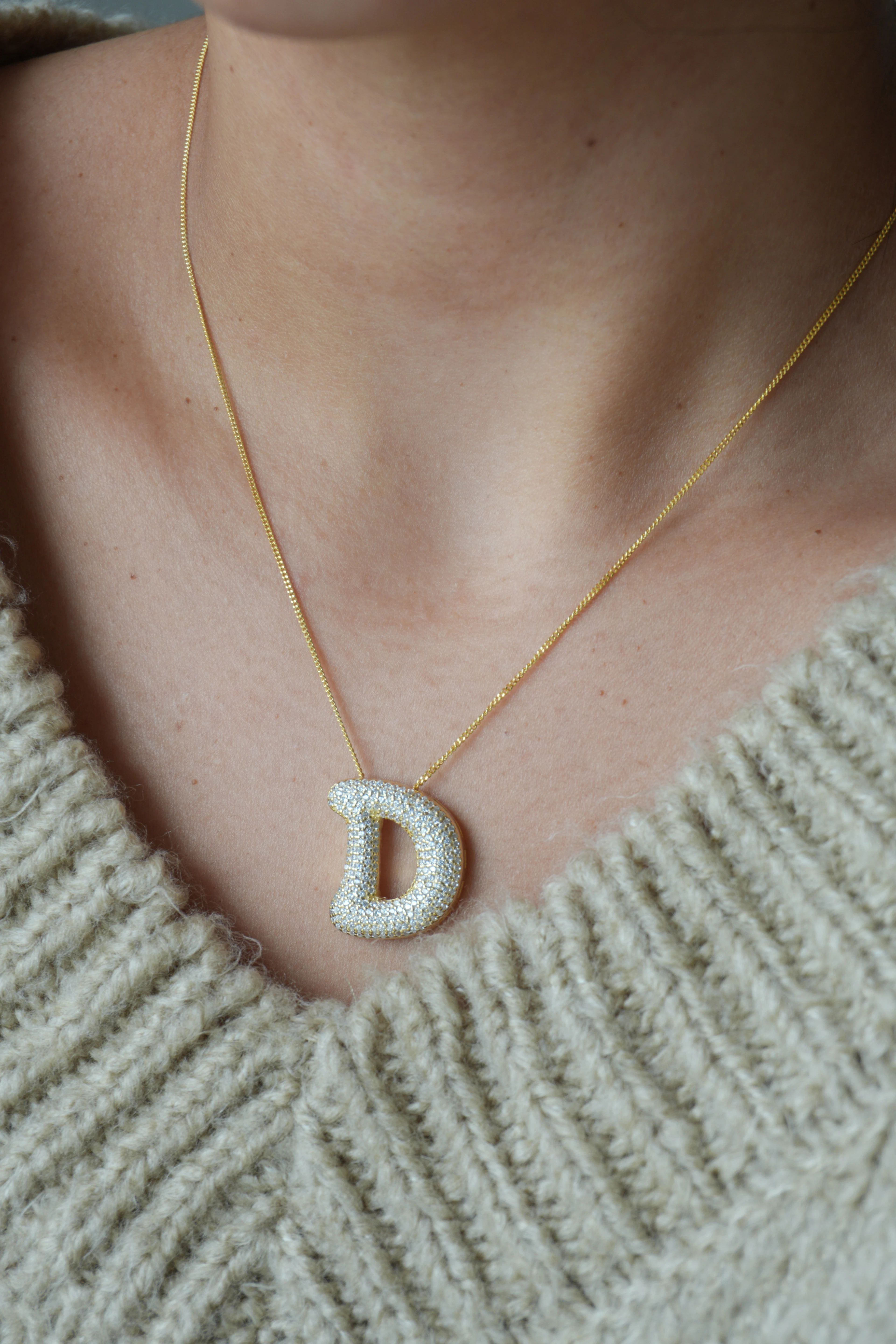 Büyük Boy Taşlı Balon Harf Kolye | 925 Ayar Gümüş