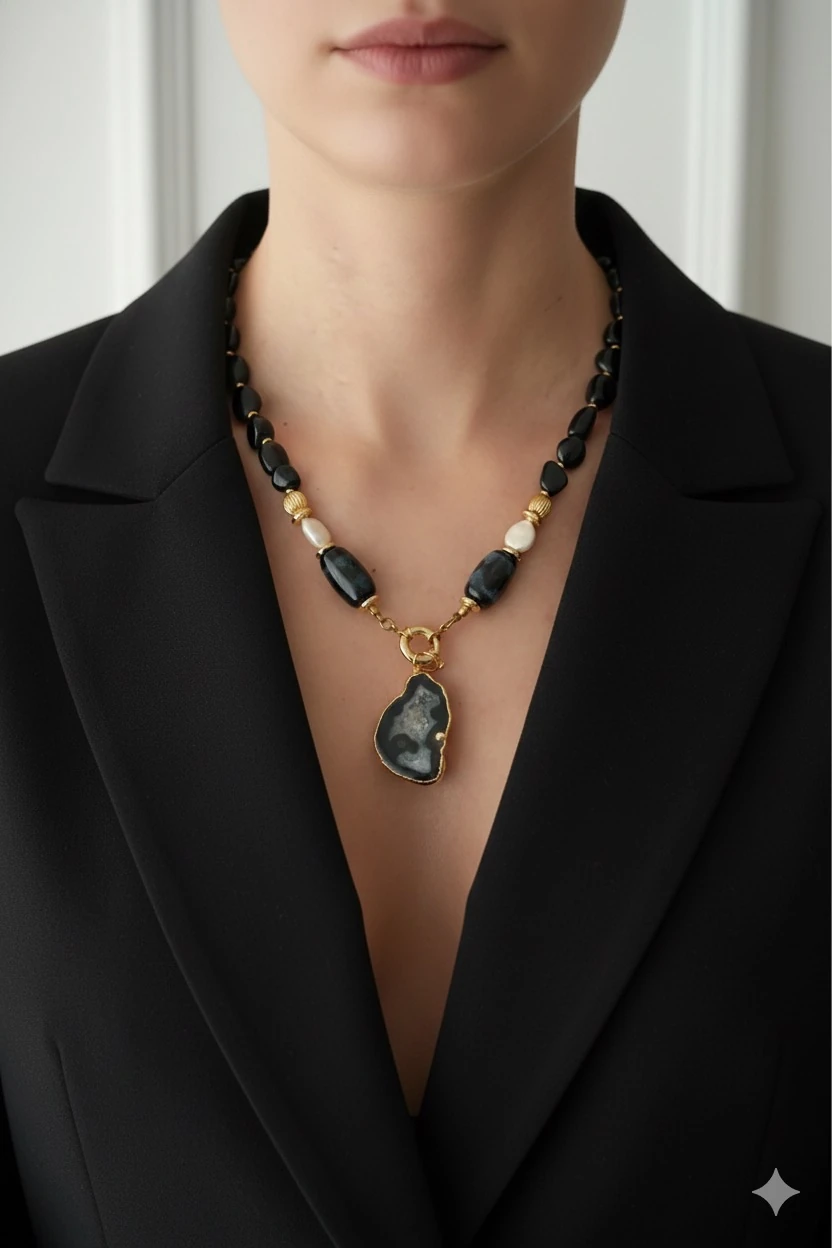 Midnight Aura Akik Doğal Taş Kolye