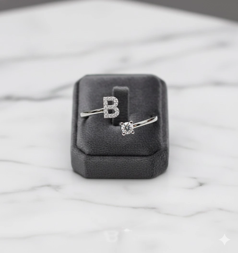 Minik Taşlı Sarmal Harf Yüzük | 925 Ayar Gümüş