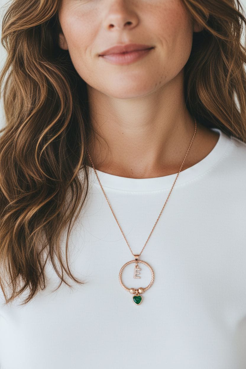 Halka Harf Kalp Taşlı Kolye | 925 Ayar Gümüş