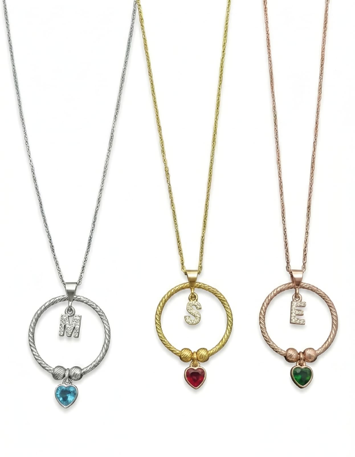 Halka Harf Kalp Taşlı Kolye | 925 Ayar Gümüş