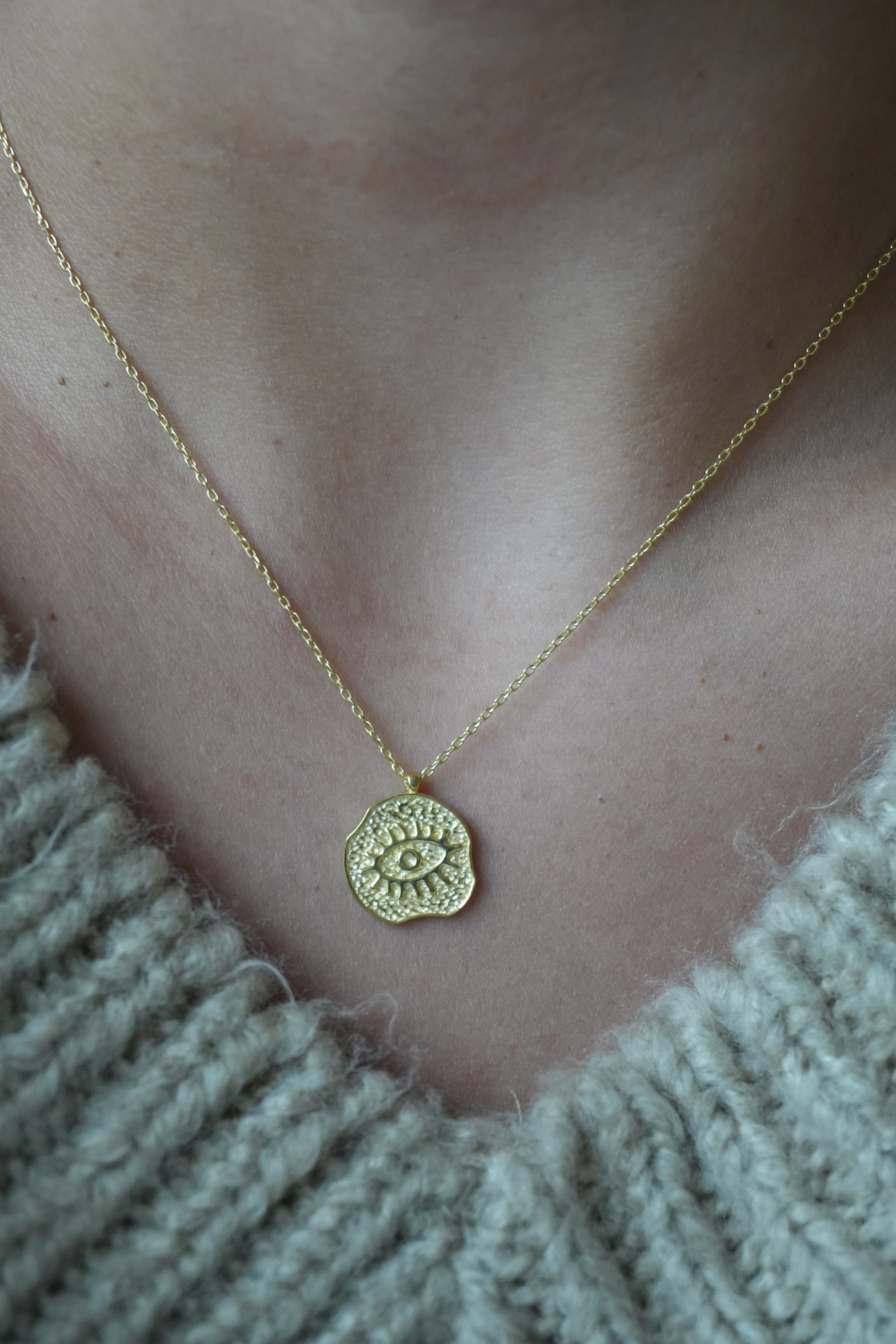 Elyapımı Mini Plaka Göz Kolye | 925 Ayar Gümüş