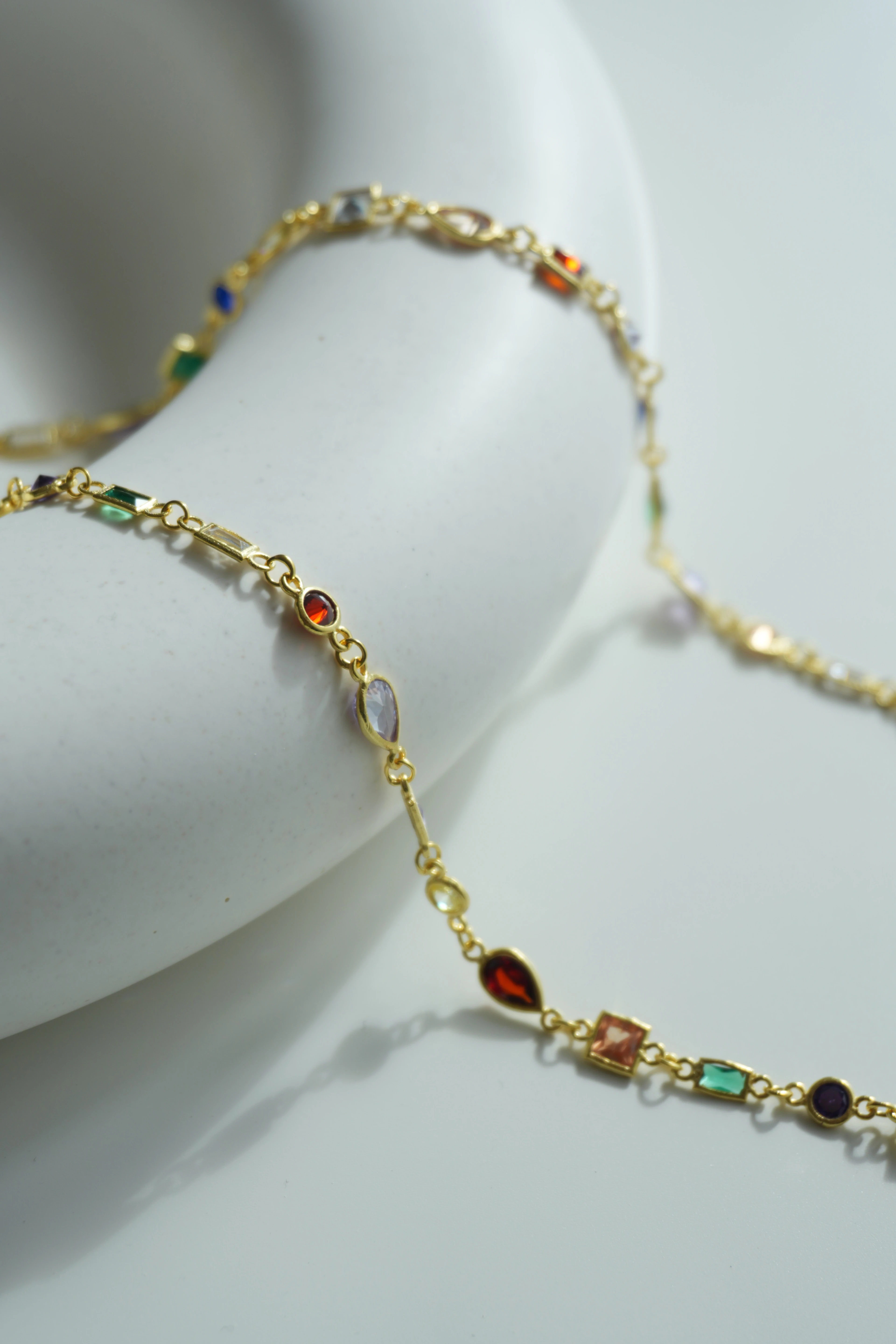 Renkli Asimetrik Taşlı Kolye | 925 Ayar Gümüş